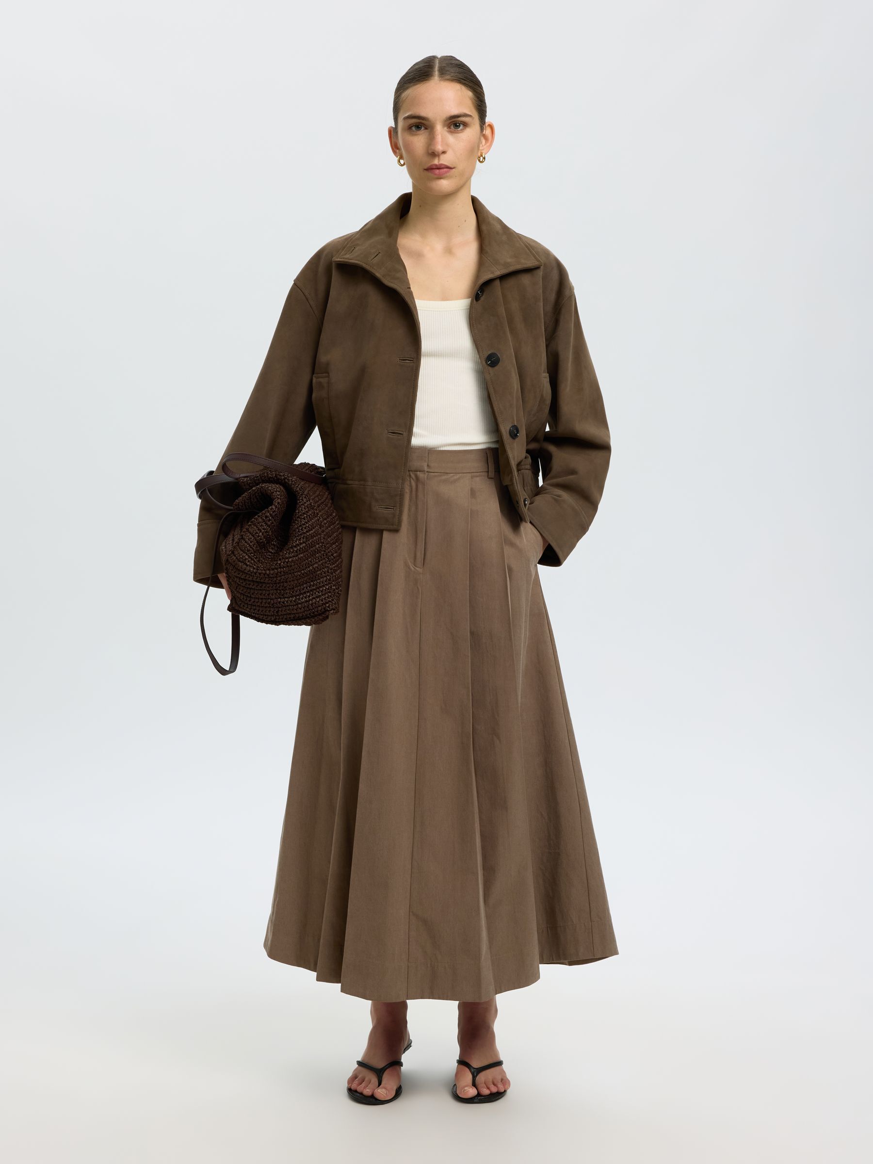 COTTON BLEND MIDI SKIRT