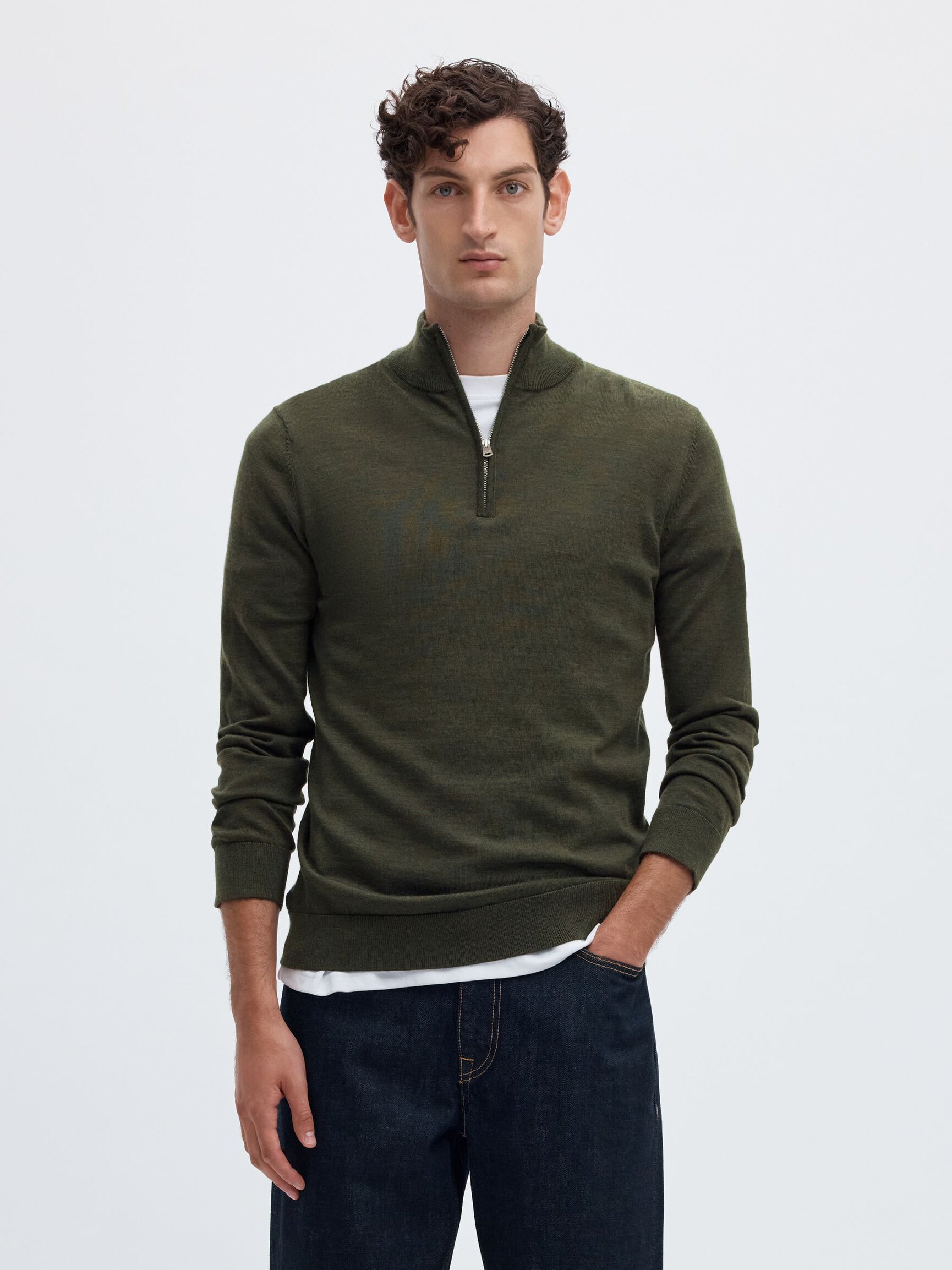 100% MERINO WOOL HALF-ZIP JUMPER