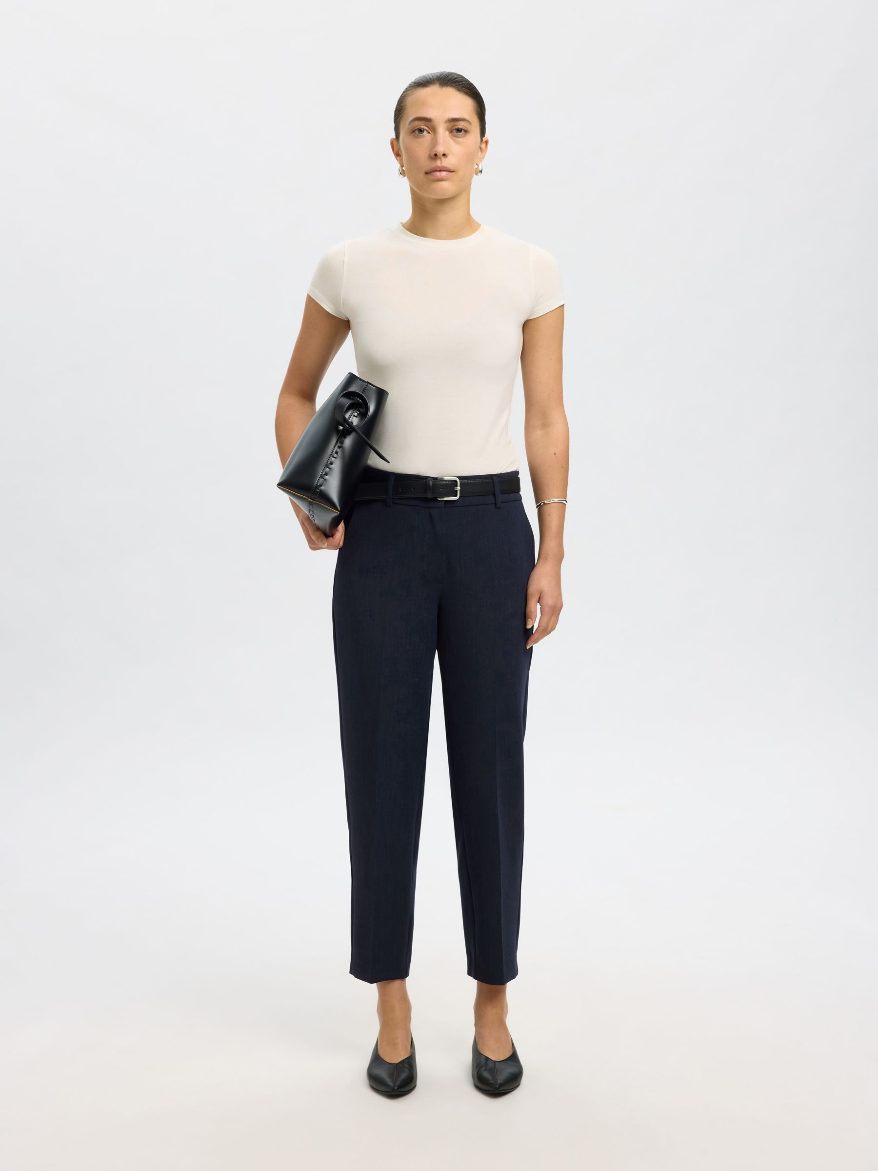 VISCOSE BLEND CROPPED TAPERED TROUSERS