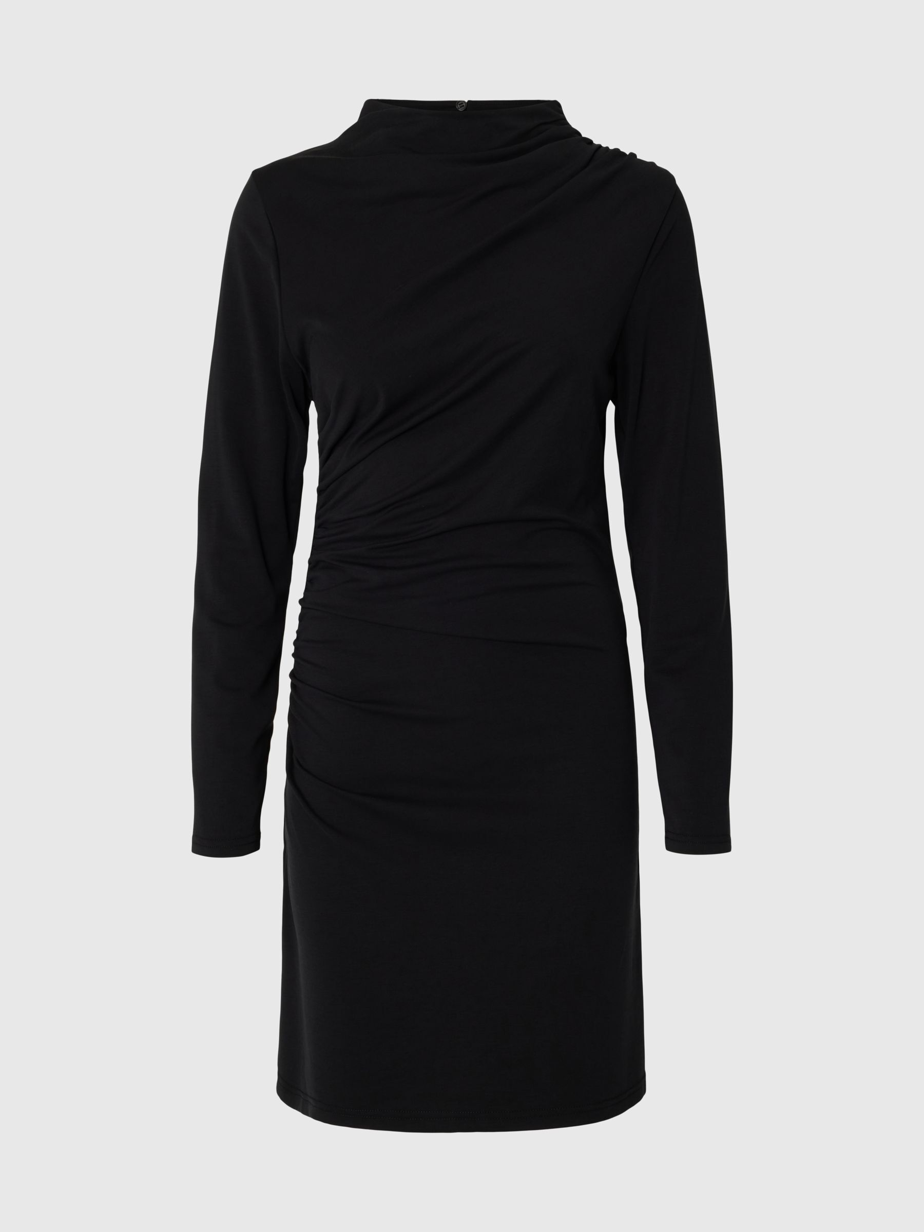 DRAPED HIGH-NECK MINI DRESS