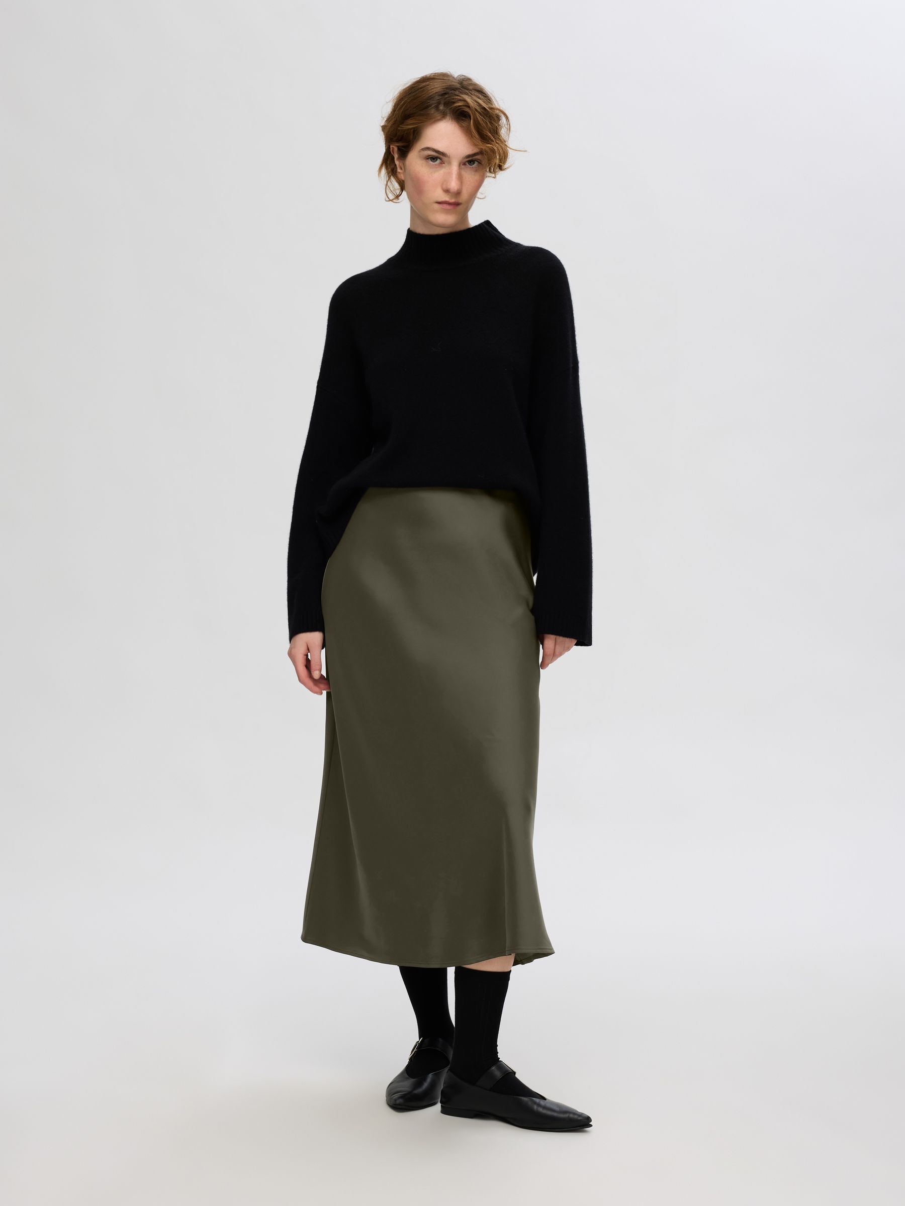 SATIN MIDI SKIRT