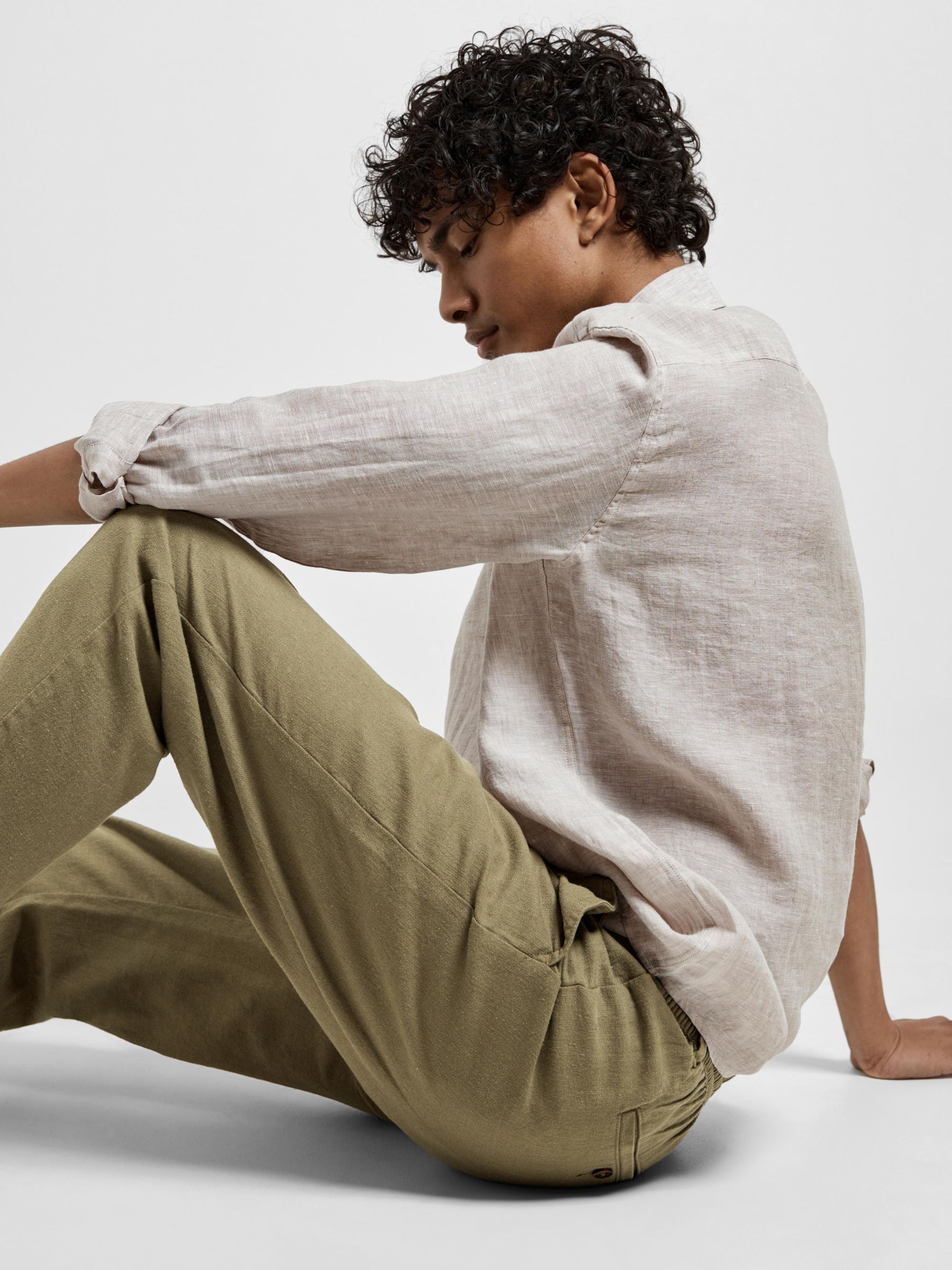 SLIM TAPERED LINEN BLEND TROUSERS