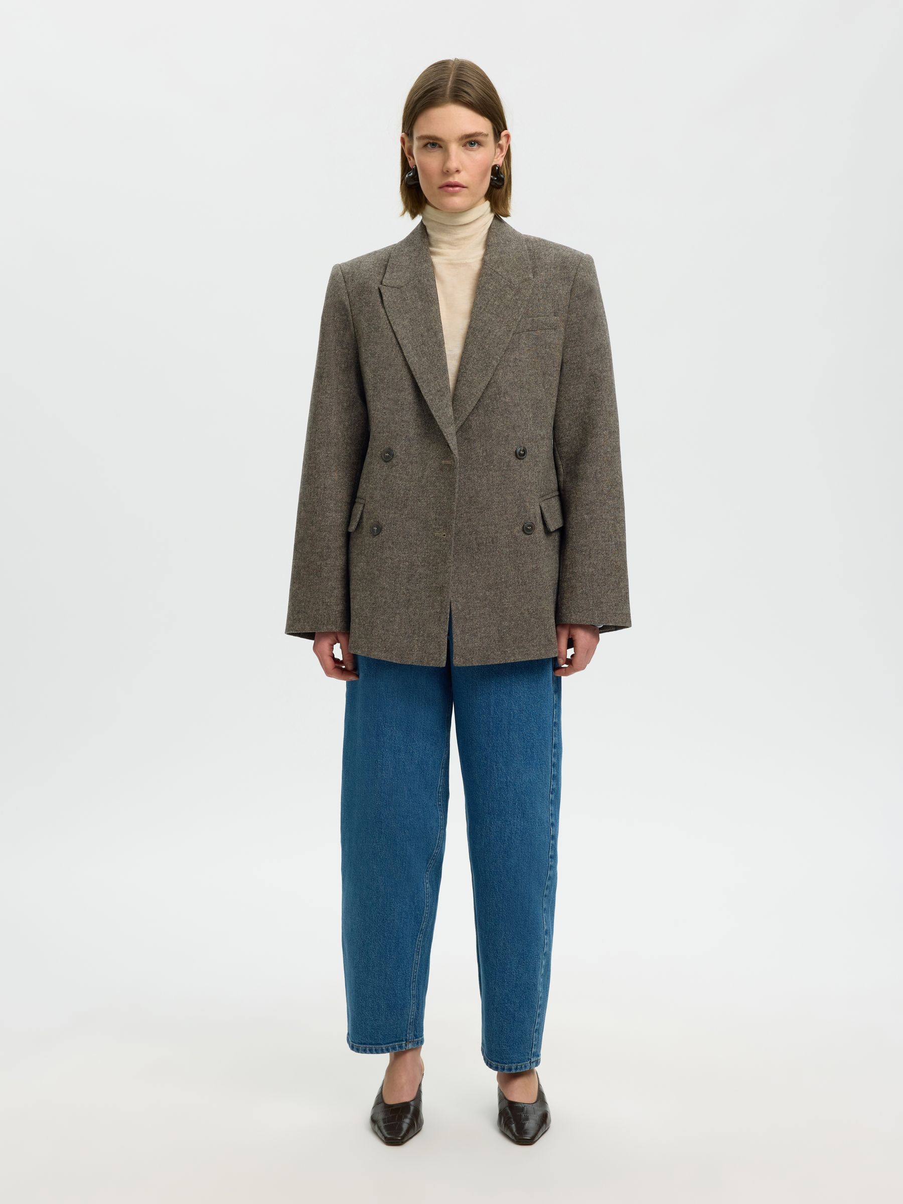 LAINE MÉLANGÉE BLAZER À DOUBLE BOUTONNAGE