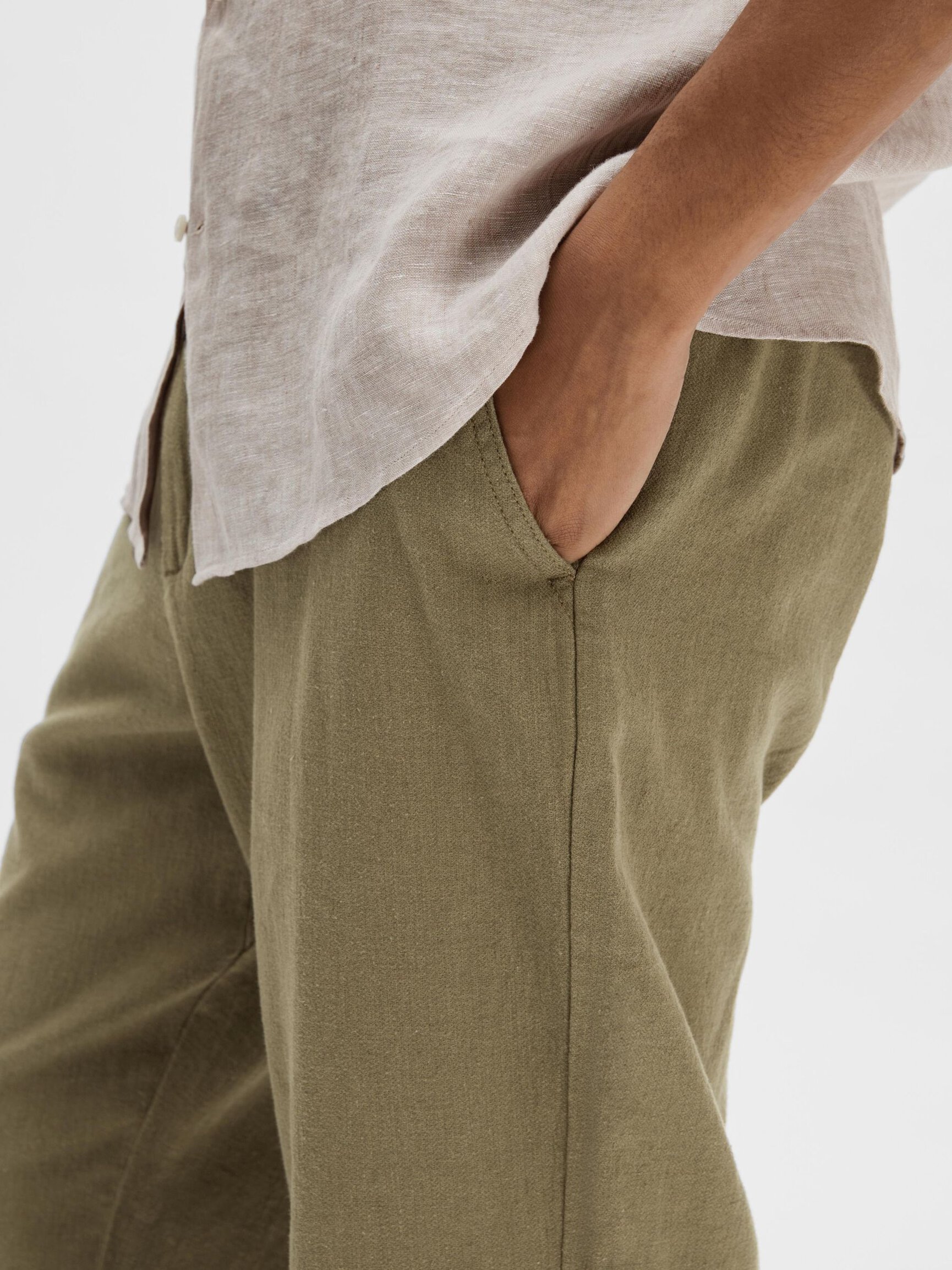 SLIM TAPERED LINEN BLEND TROUSERS