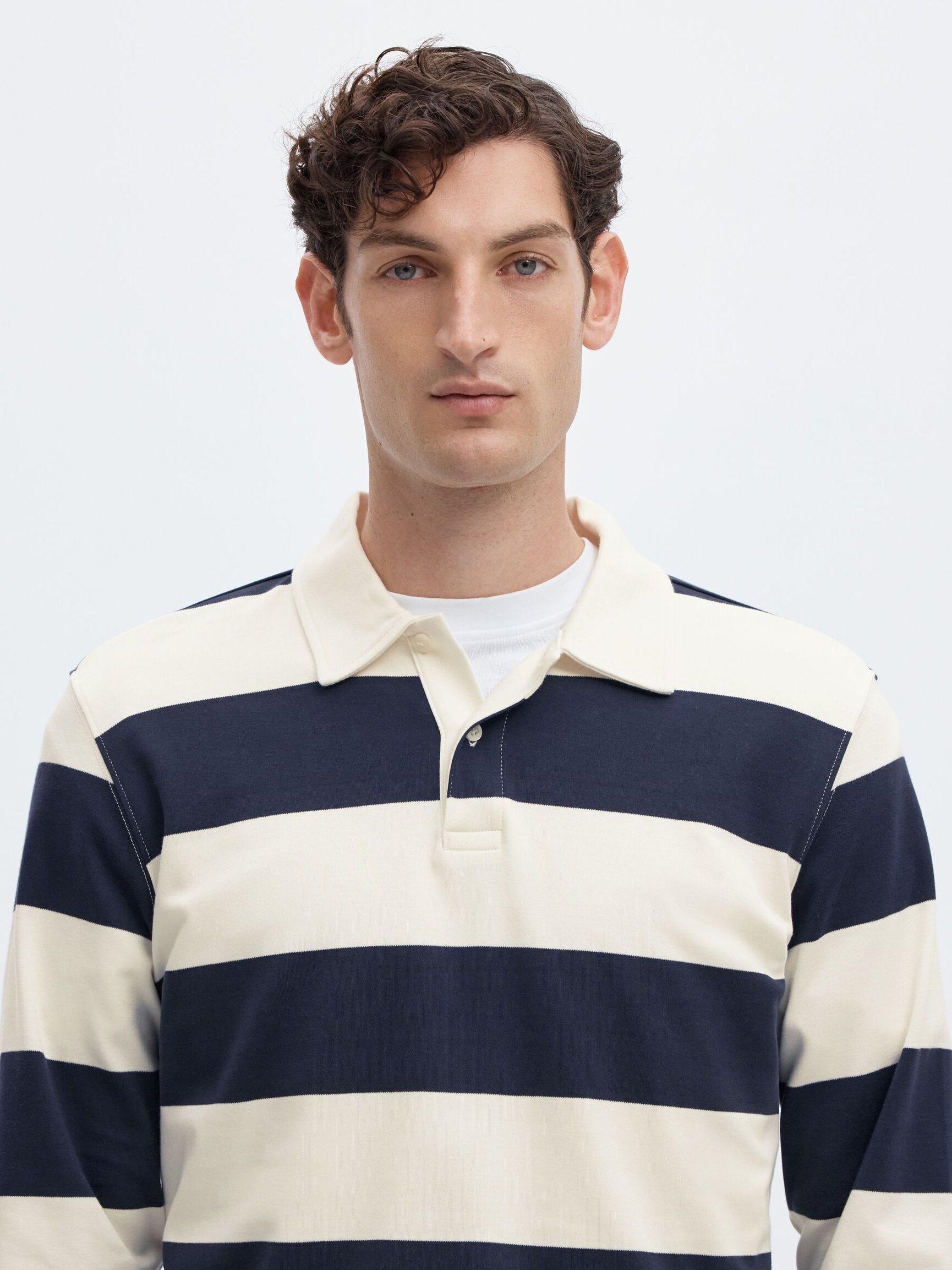 STRIPED COTTON LONG-SLEEVED POLO