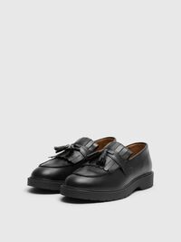 LEATHER KILTIE LOAFERS, Black, highres