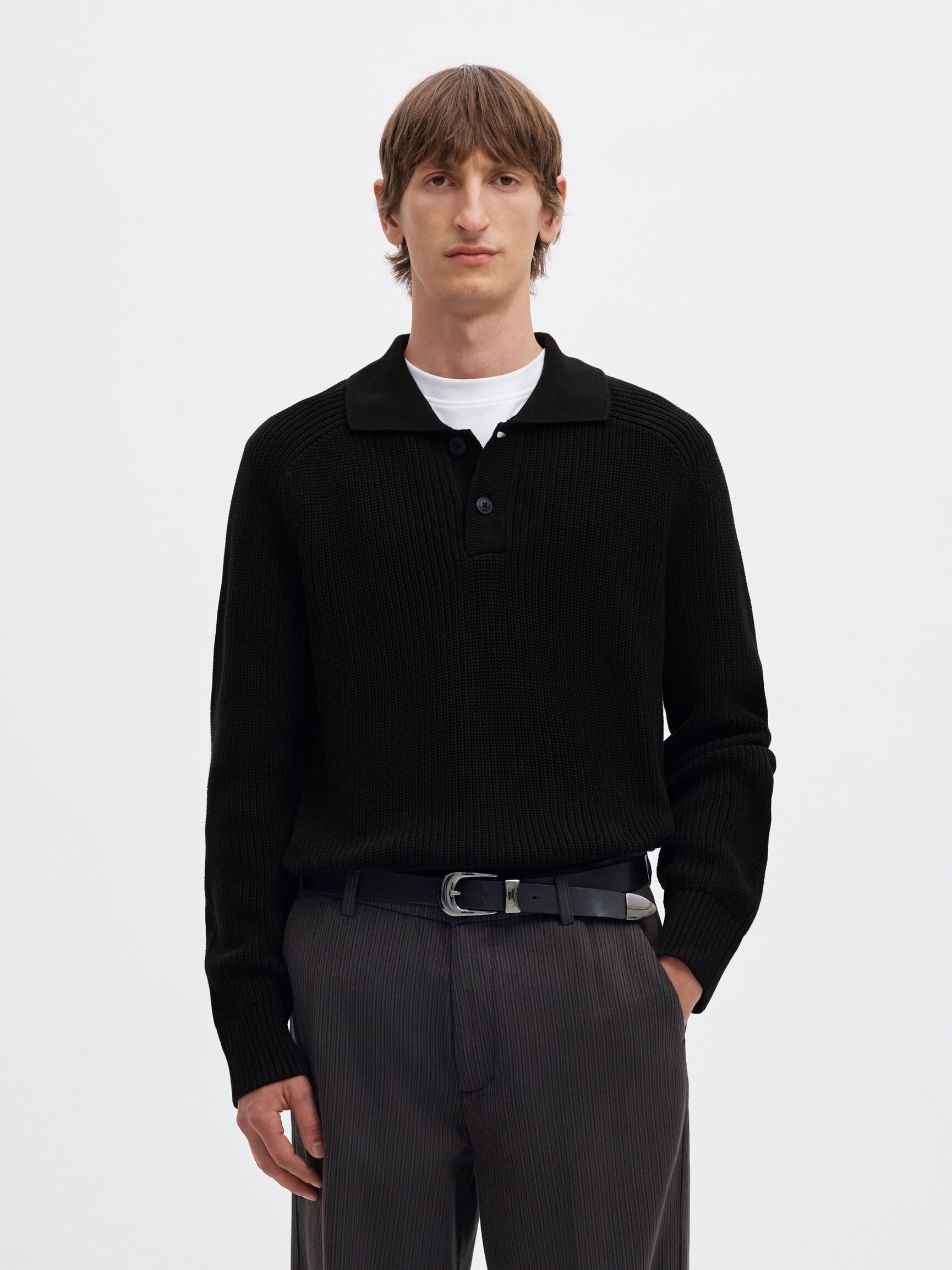 RIBBED KNITTED POLO SHIRT