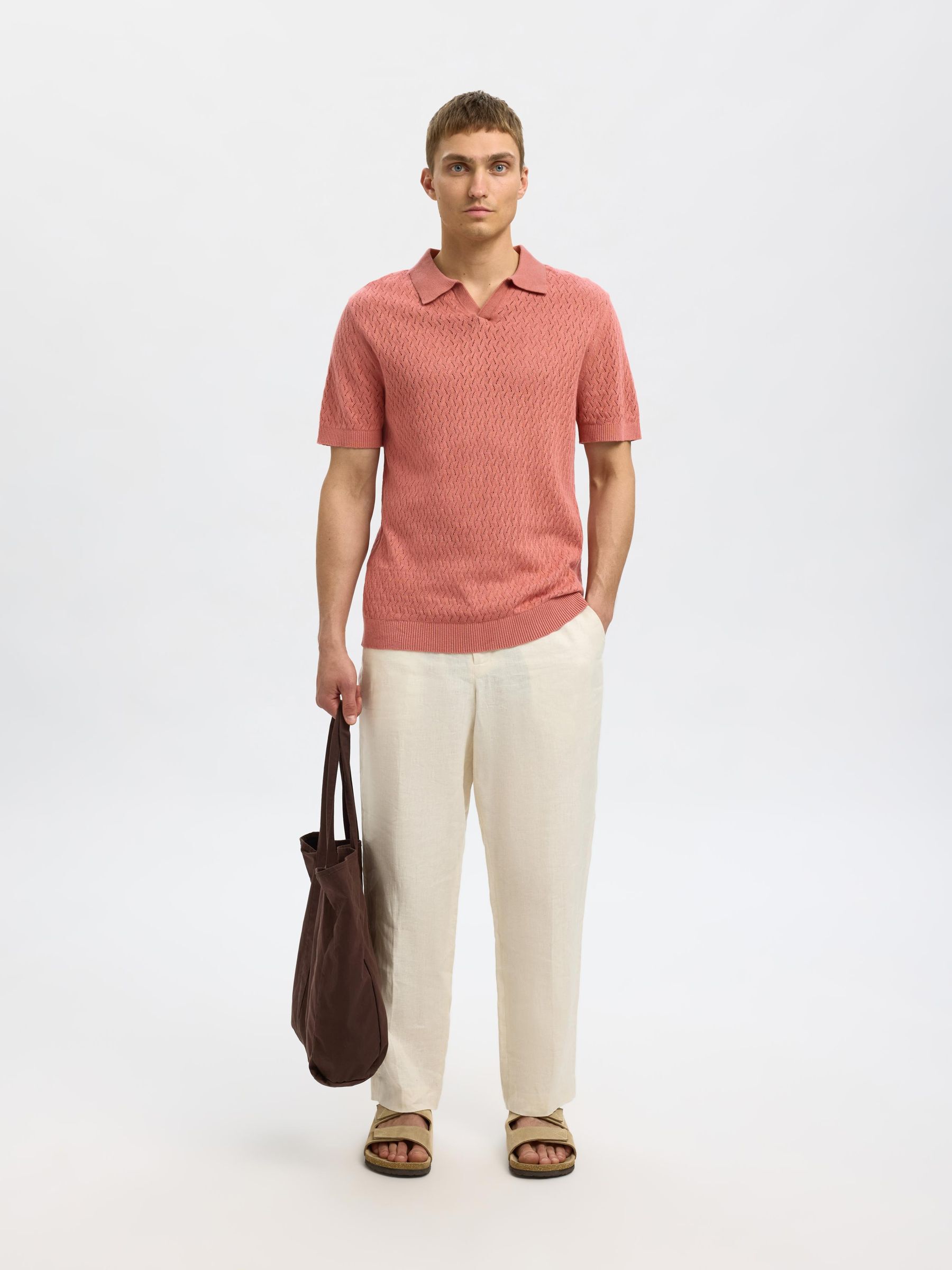 CROCHET STYLE KNITTED POLO SHIRT