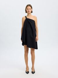 FLETTET ONE-SHOULDER-KJOLE, Black, highres