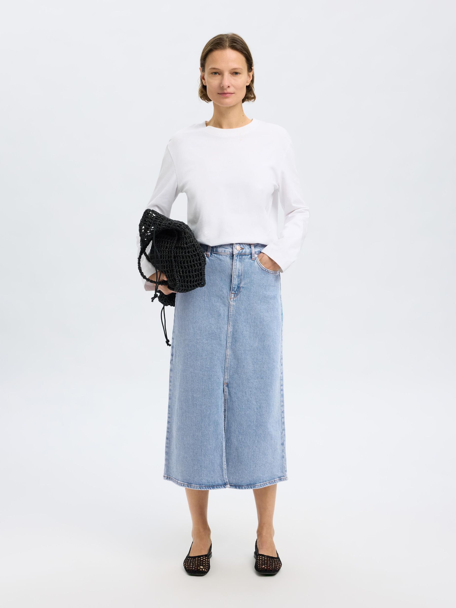 HELLBLAUER MIDI JEANSROCK