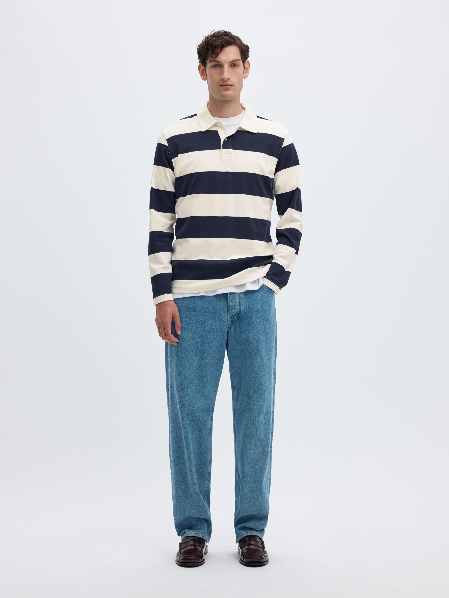 STRIPED COTTON LONG-SLEEVED POLO