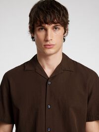 LINEN BLEND SHORT SLEEVED SHIRT, Coffee Bean, highres