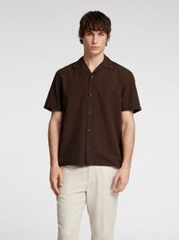 LINEN BLEND SHORT SLEEVED SHIRT, Coffee Bean, highres