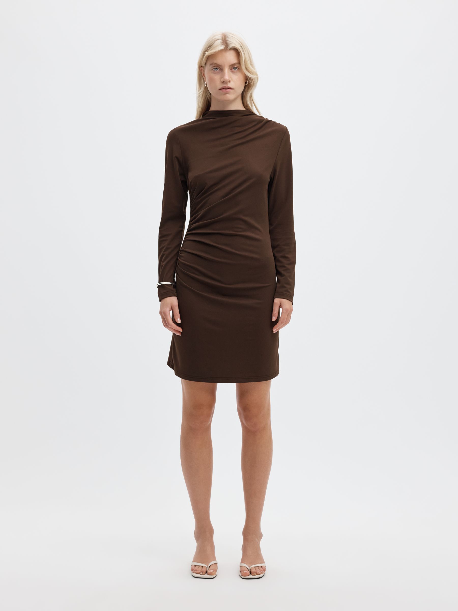 DRAPED HIGH-NECK MINI DRESS