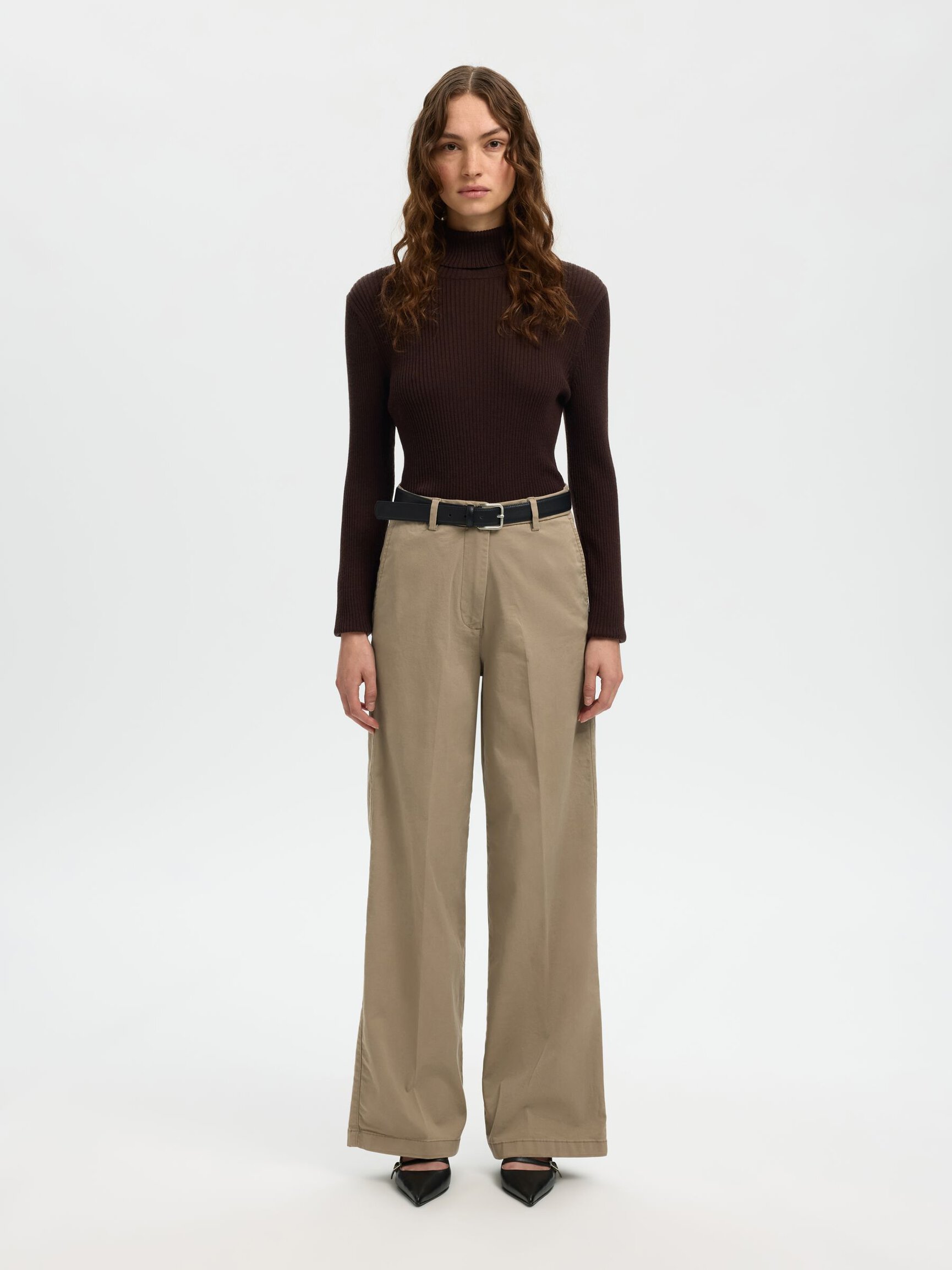COTTON BLEND WIDE-LEG TROUSERS