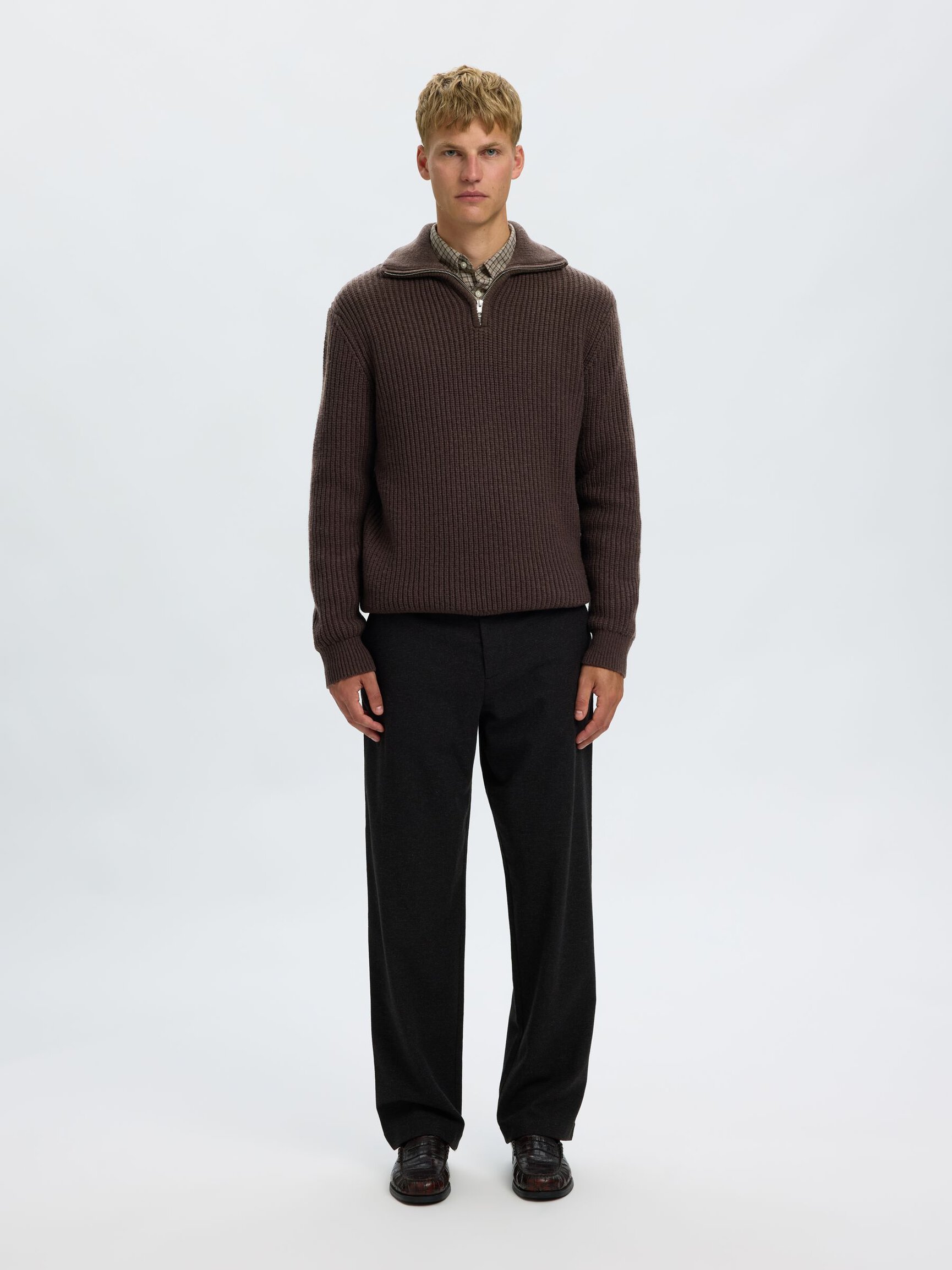 KNITTED WOOL BLEND HALF-ZIP JUMPER