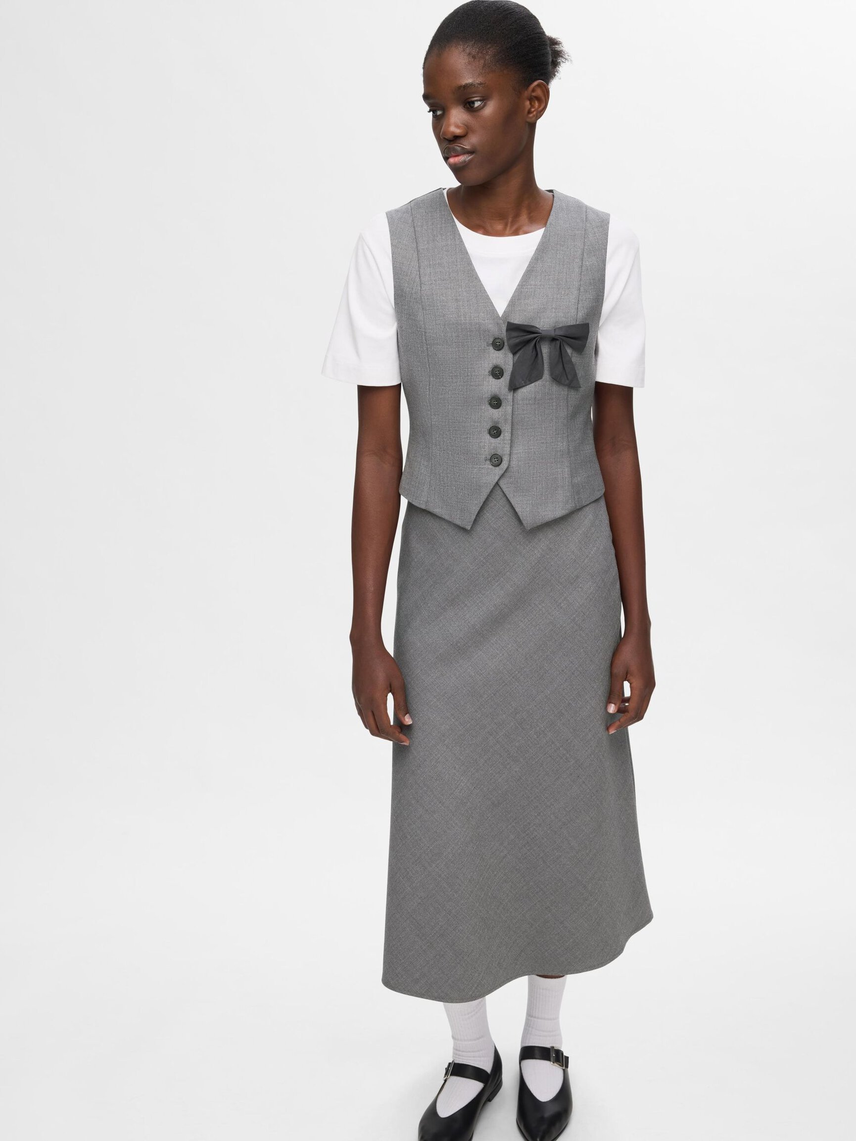 TAILORED WOOL BLEND MIDI SKIRT