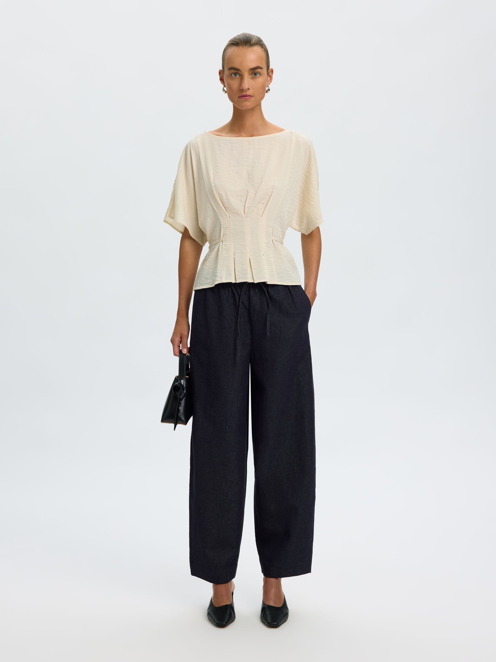 VISCOSE BLEND PLEATED BLOUSE