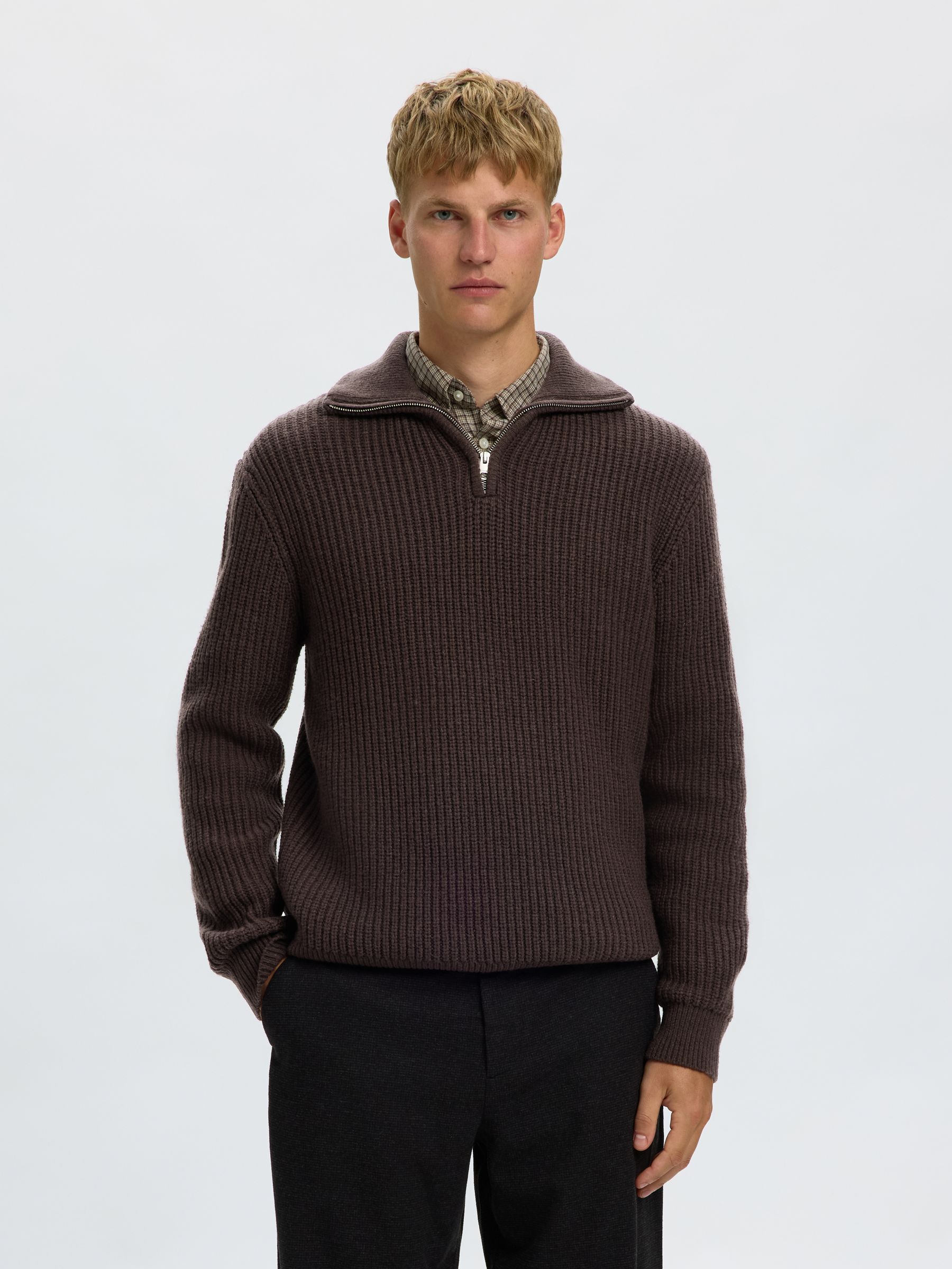 KNITTED WOOL BLEND HALF-ZIP JUMPER