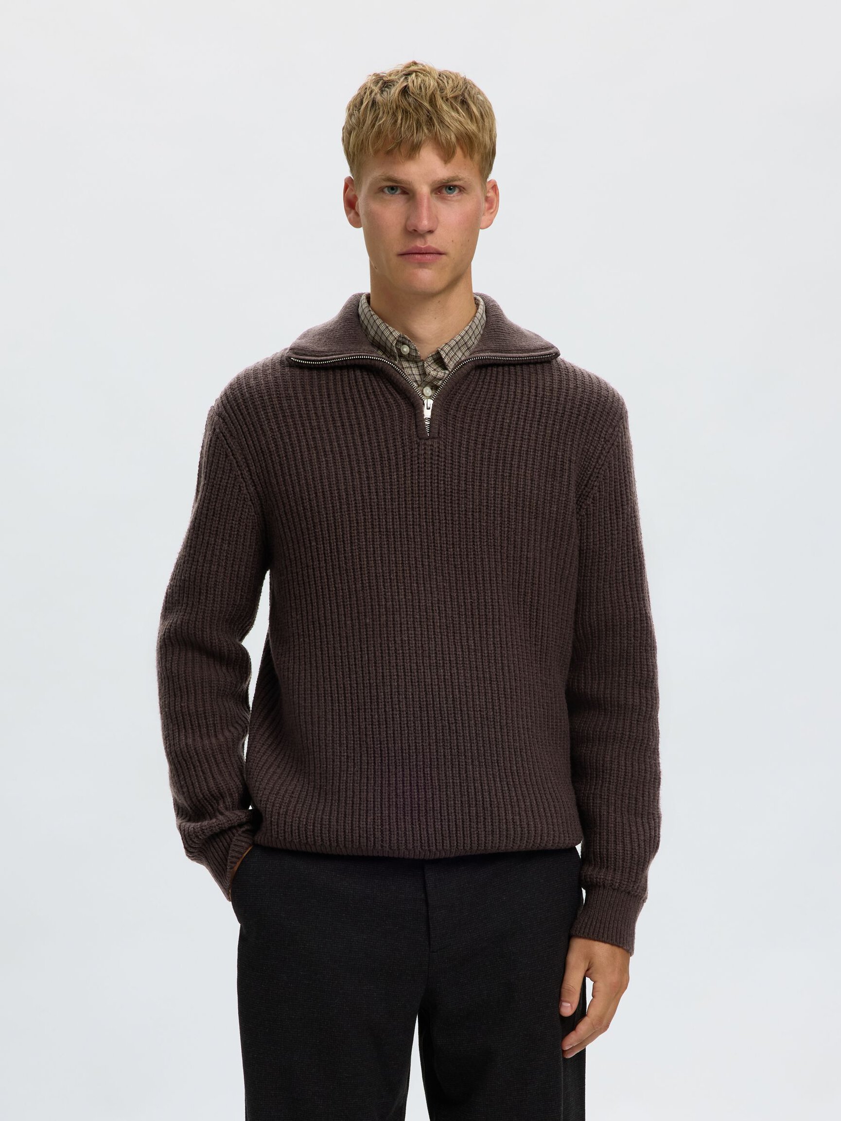 KNITTED WOOL BLEND HALF-ZIP JUMPER