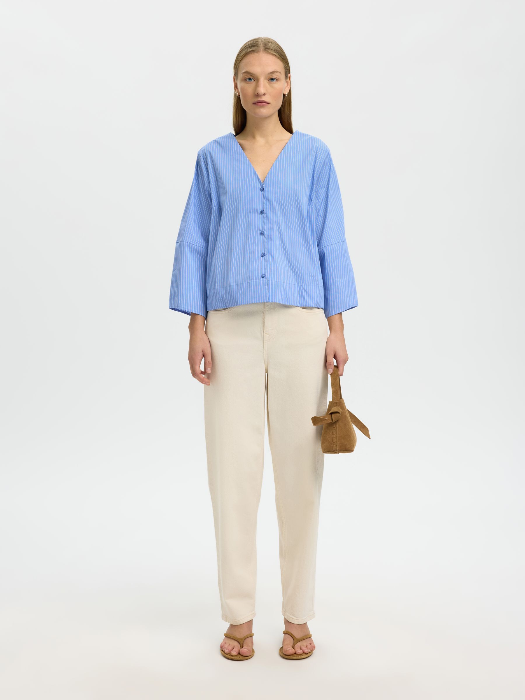 COTTON BLEND 3/4 SLEEVED BLOUSE