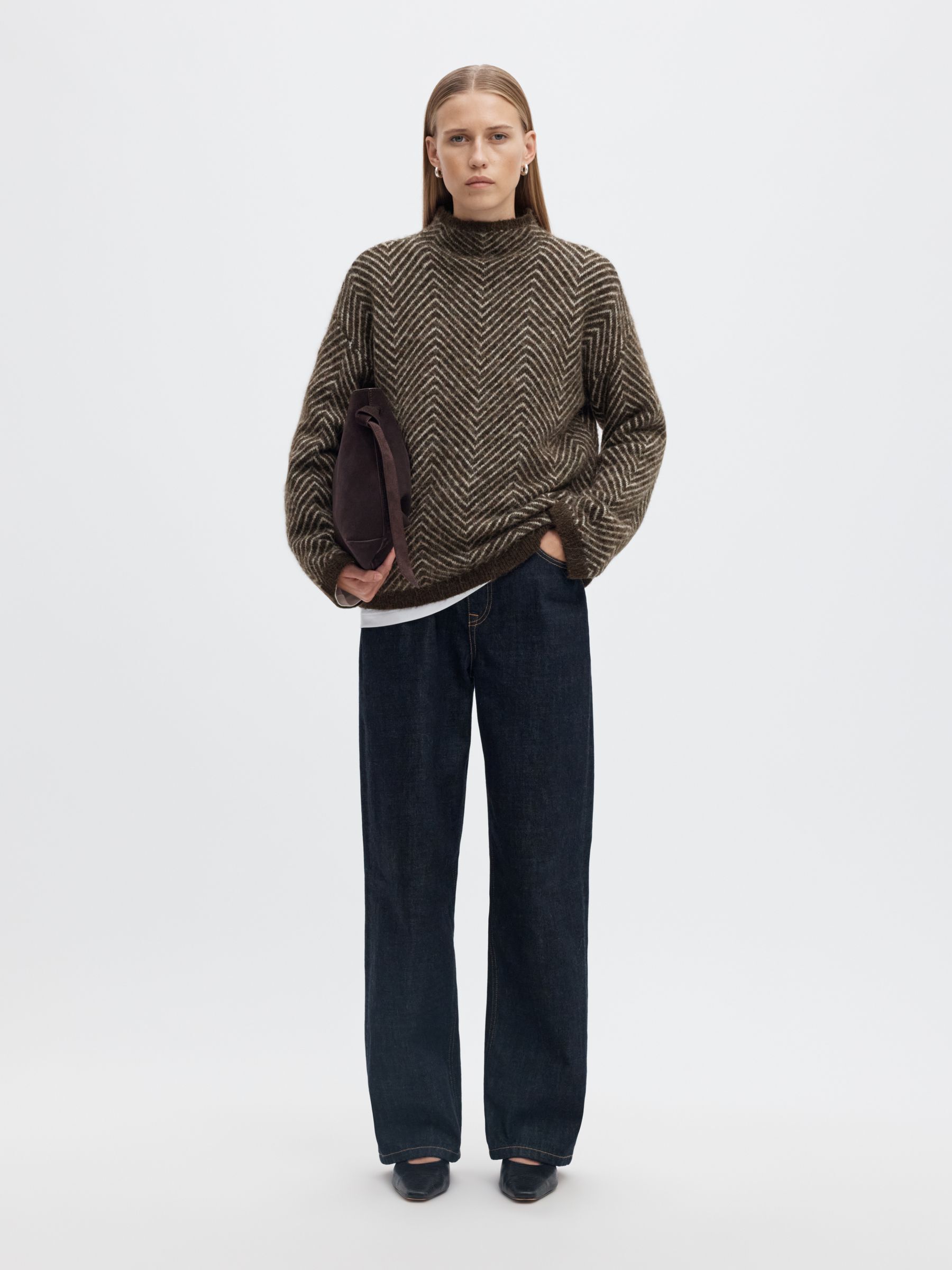 HERRINGBONE HIGH-NECK JUMPER