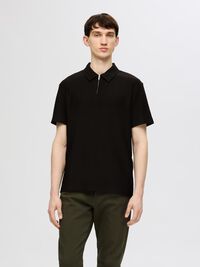 HALVE RITS PLISSÉ POLO, Black, highres