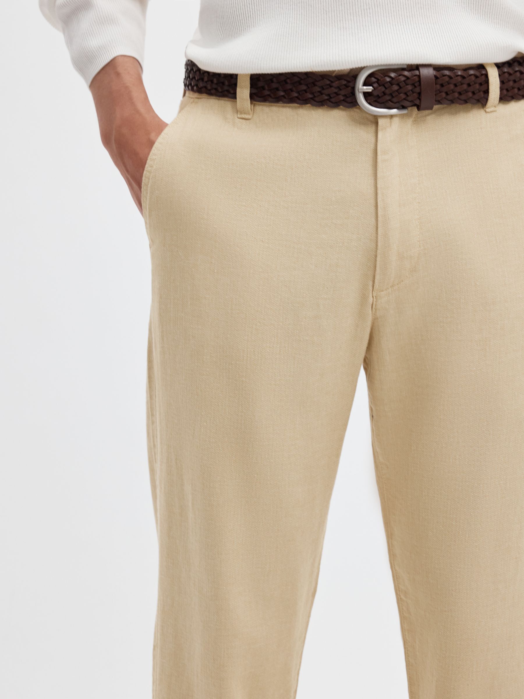 SLIM TAPERED LINEN BLEND TROUSERS