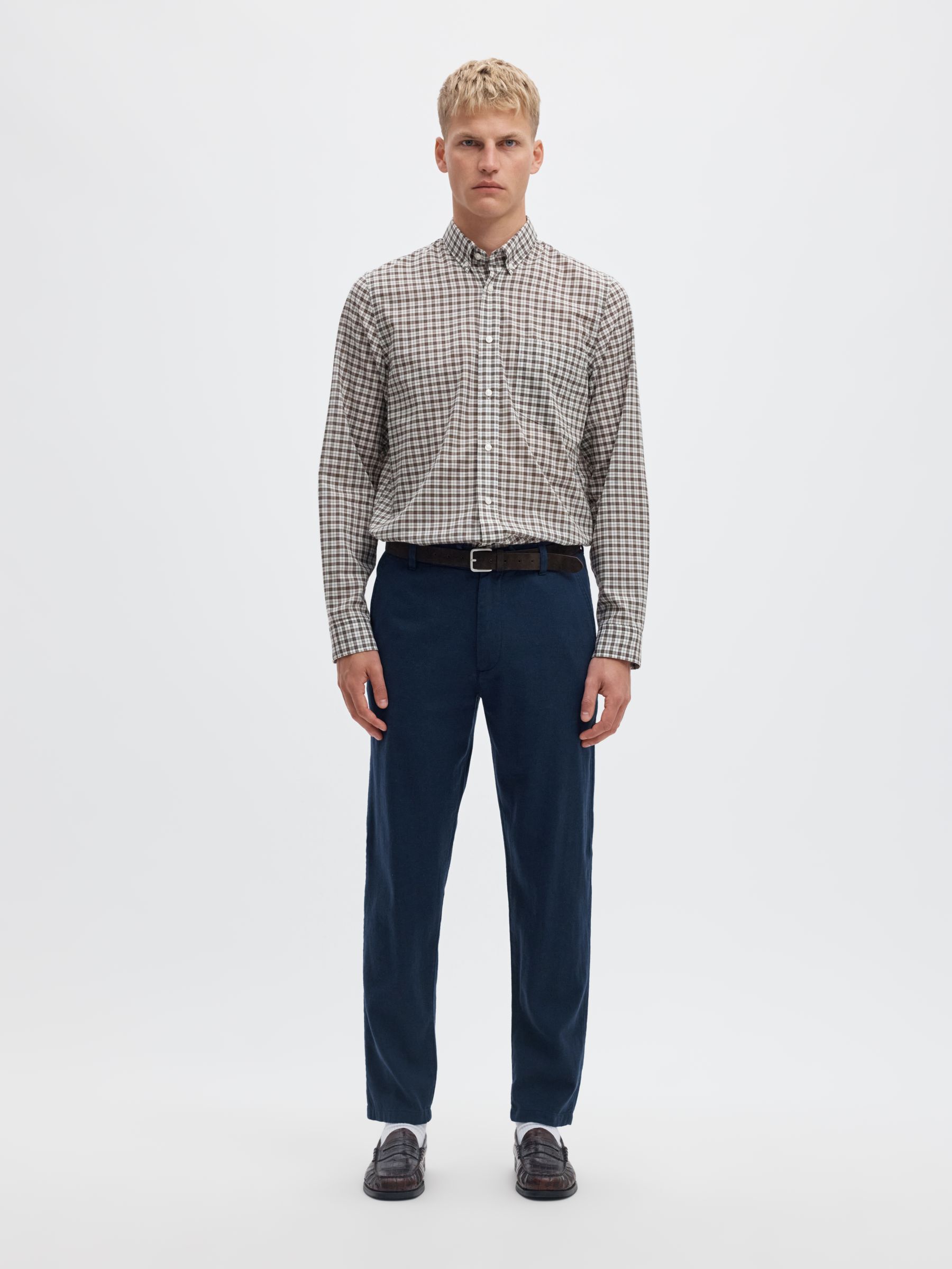 SLIM TAPERED LINEN BLEND TROUSERS