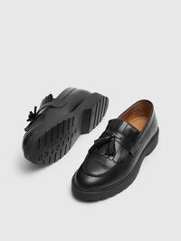 LEATHER KILTIE LOAFERS, Black, highres