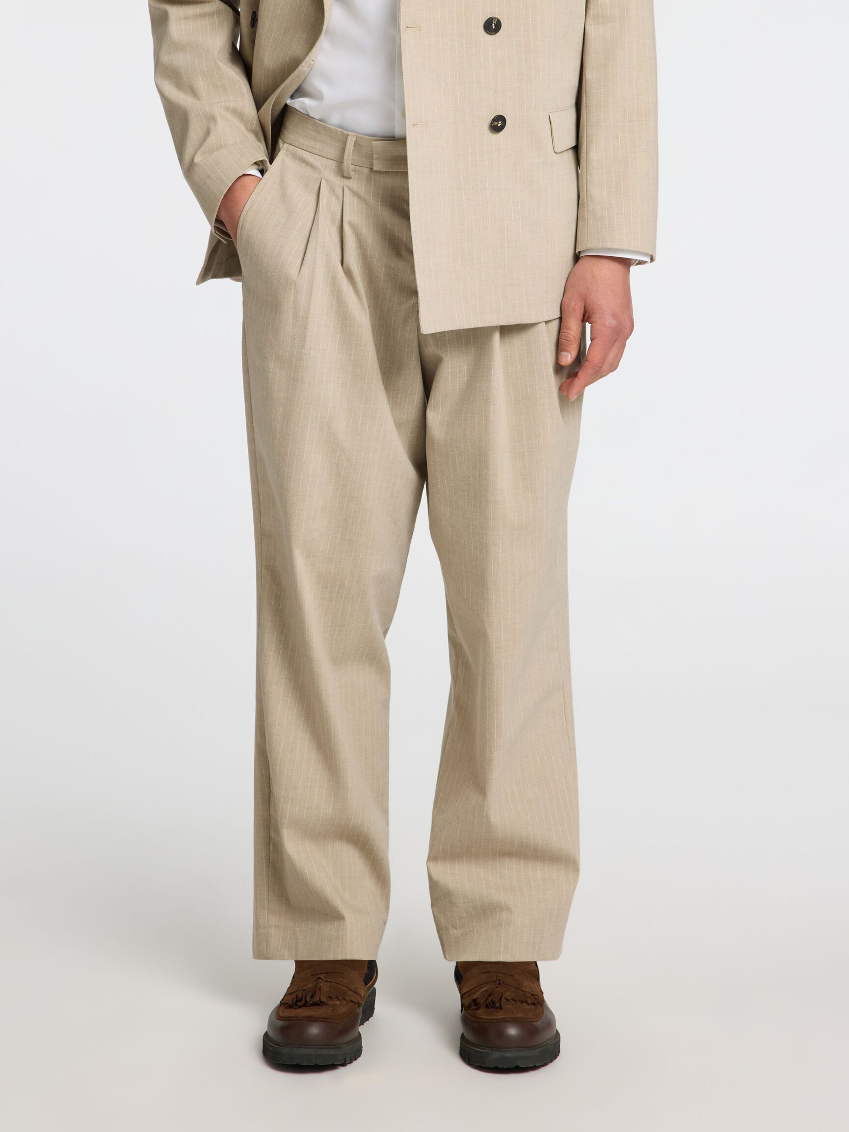 RELAXED FIT PINSTRIPE SUIT TROUSERS
