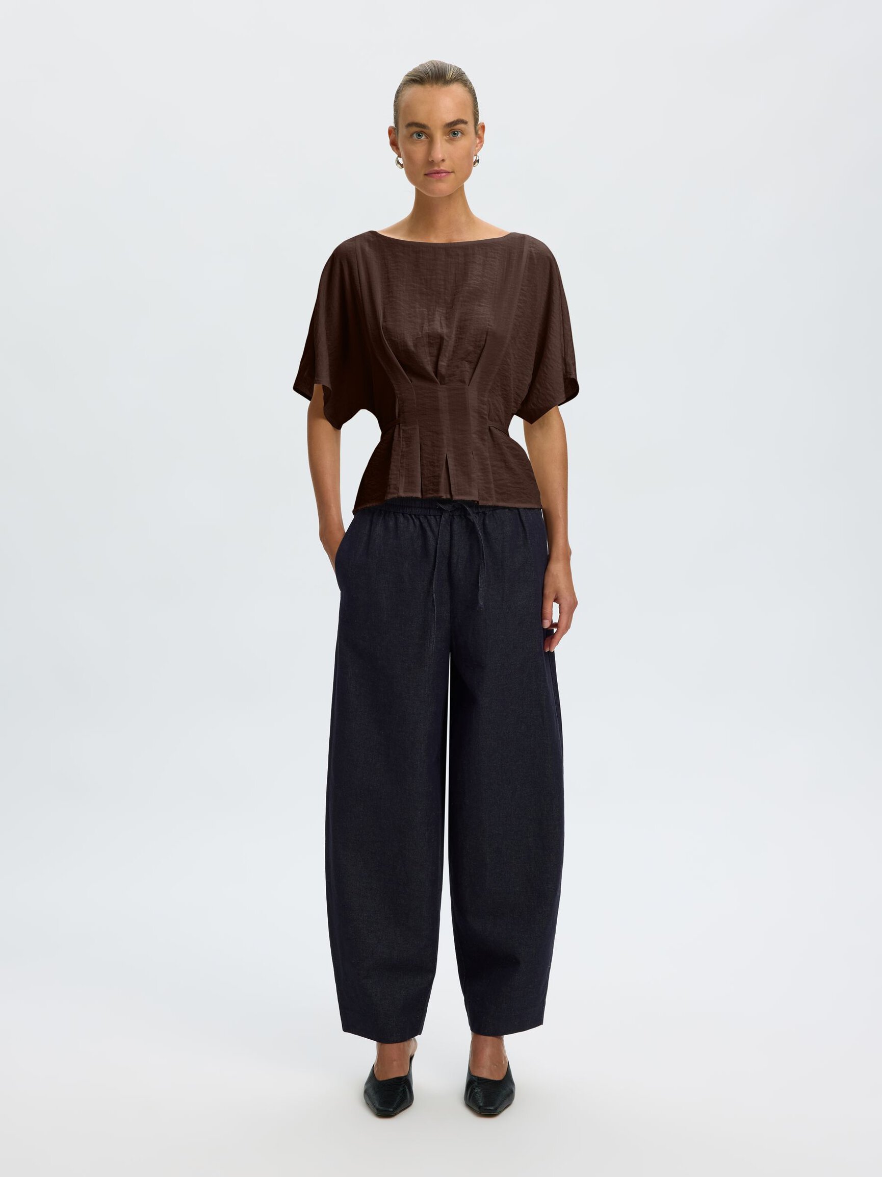 VISCOSE BLEND PLEATED BLOUSE