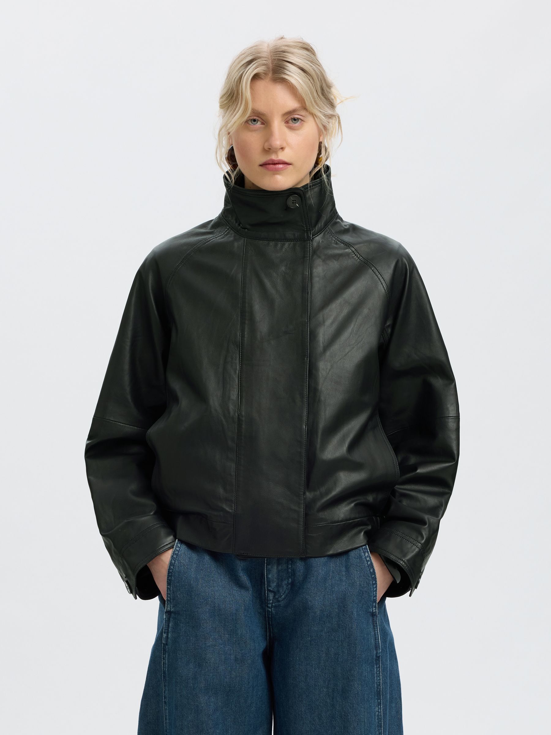 HIGH NECK LEATHER JACKET