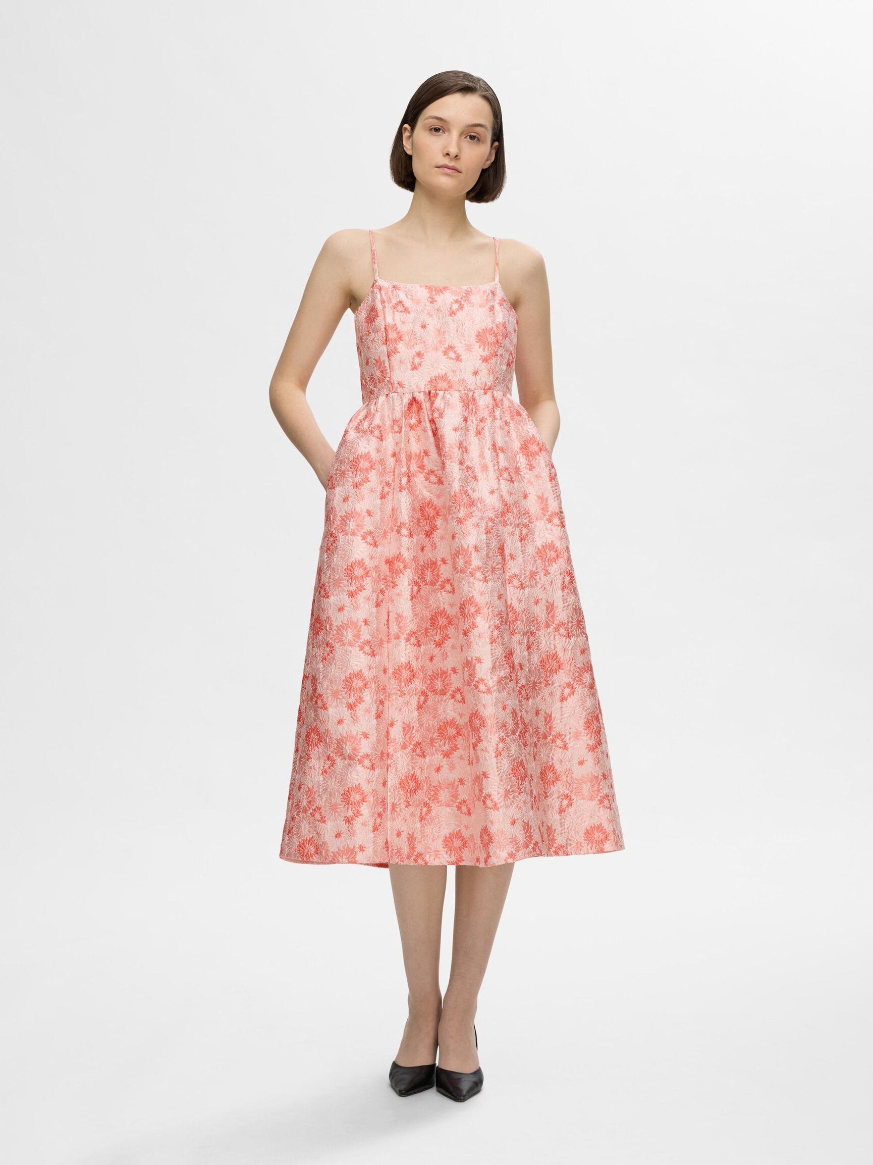GEBLOEMDE JACQUARD MIDI JURK