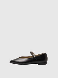 LEDER MARY JANE SCHUHE, Black, highres