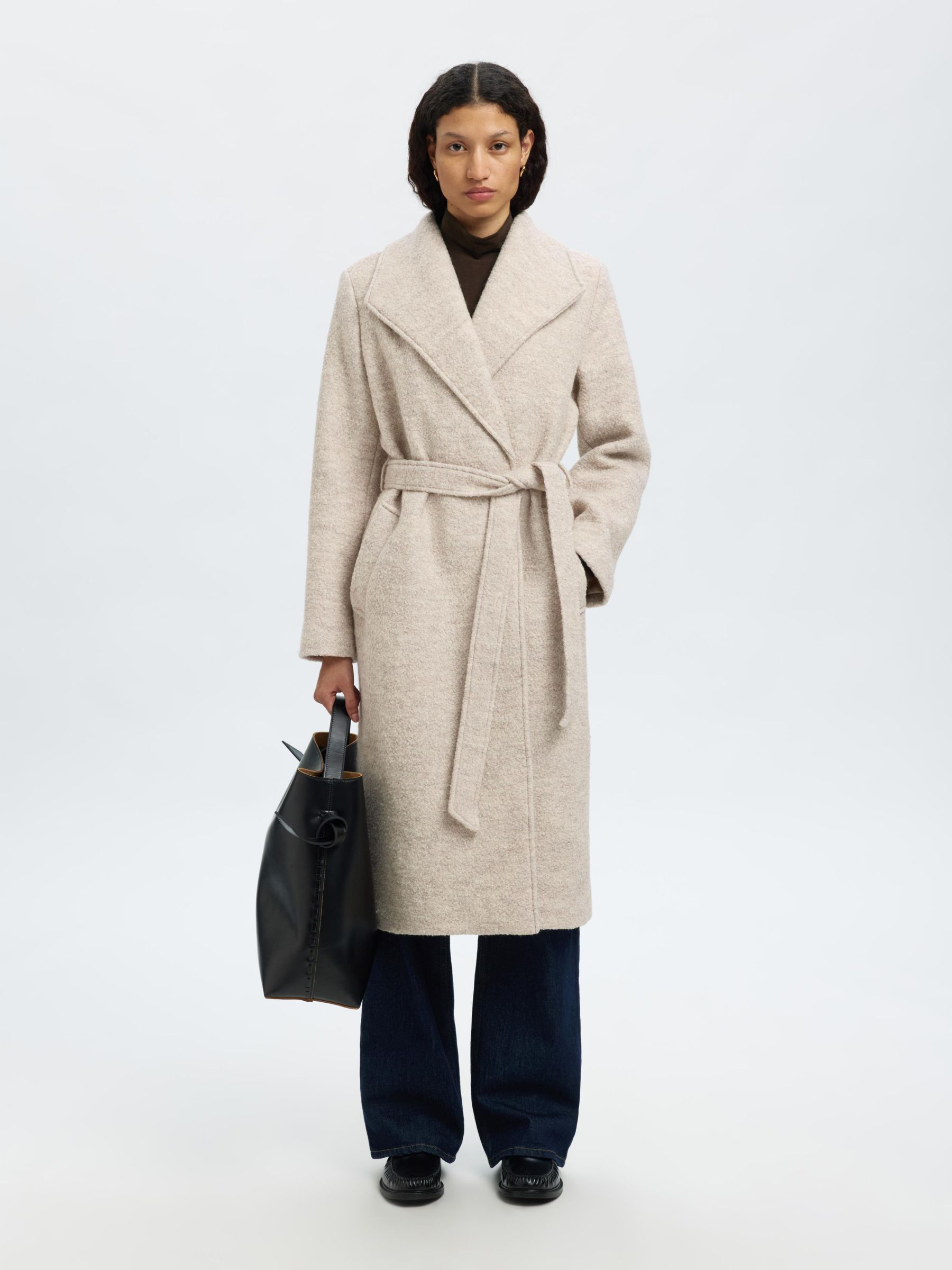 WOOL BLEND BOUCLE LONG COAT