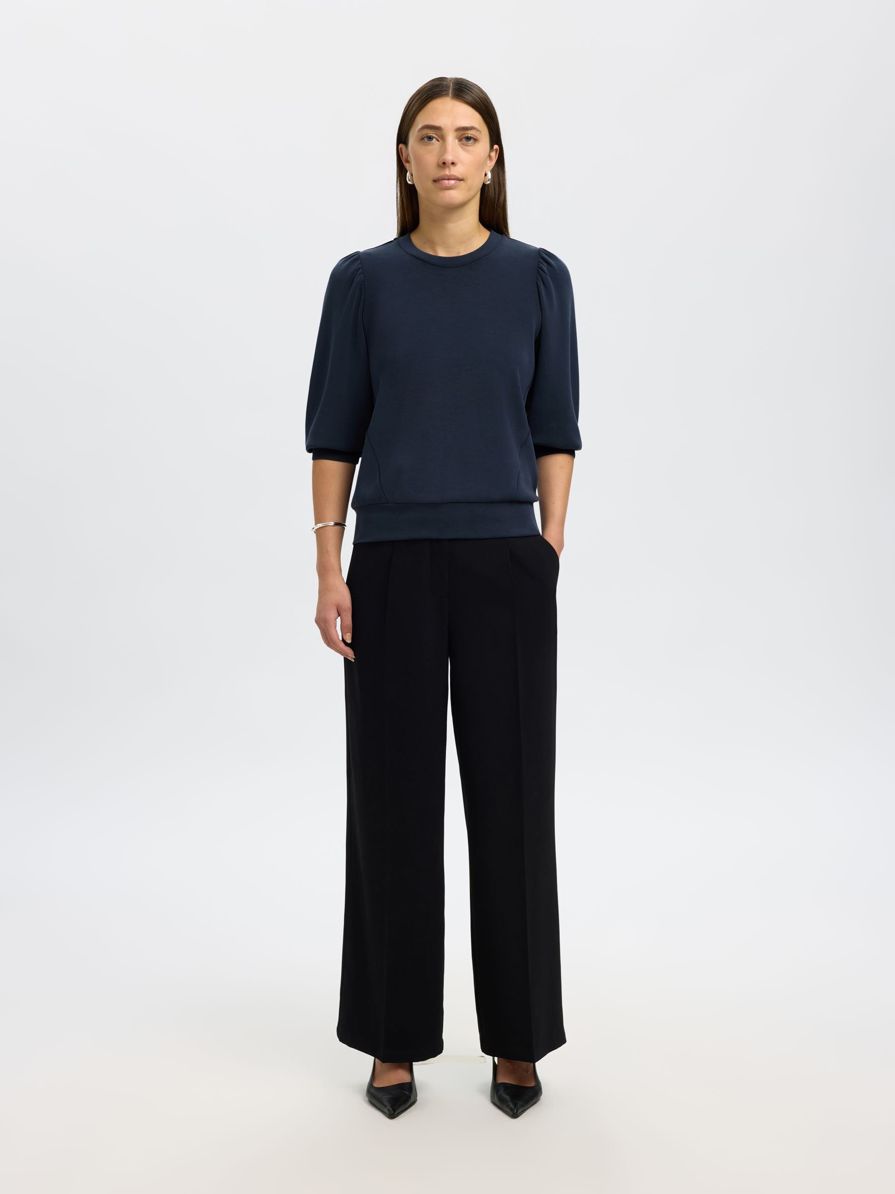 PUFF SLEEVE SWEATSHIRT | Black | Selected