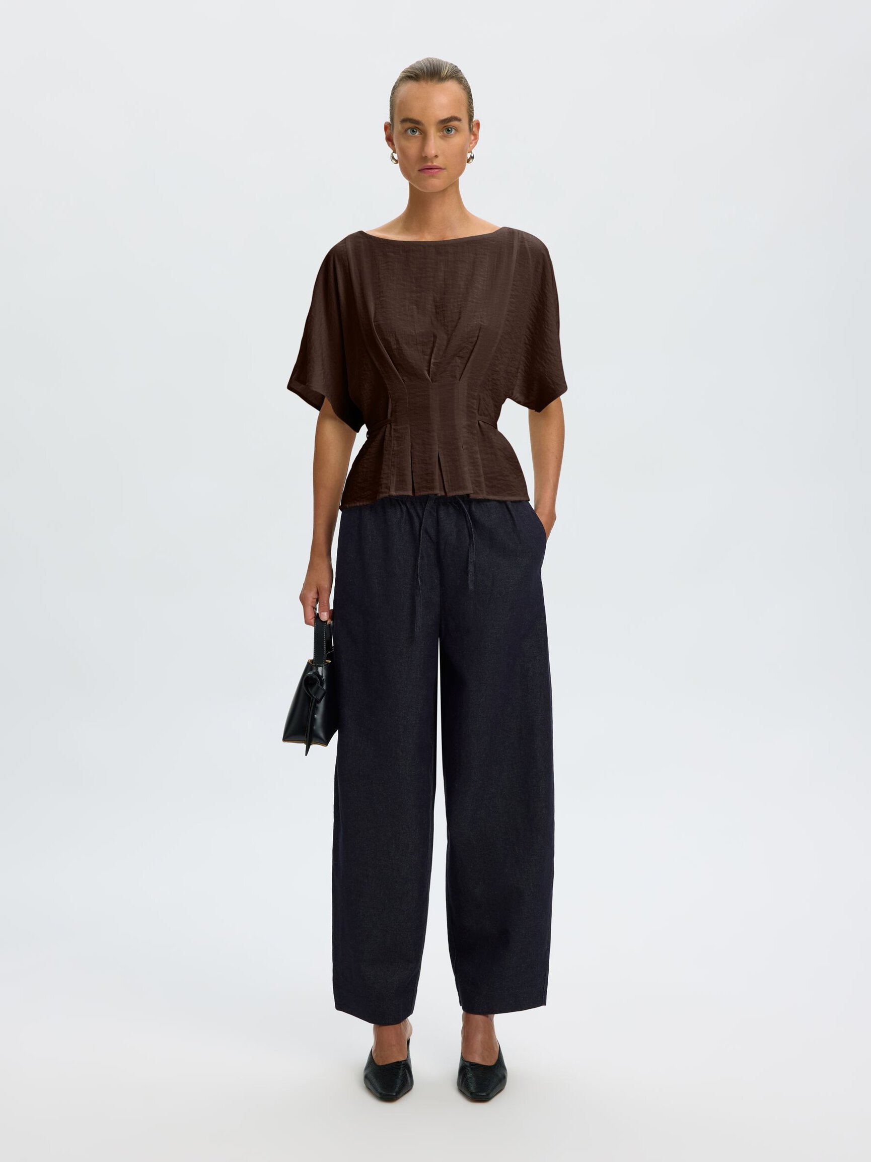 VISCOSE BLEND PLEATED BLOUSE
