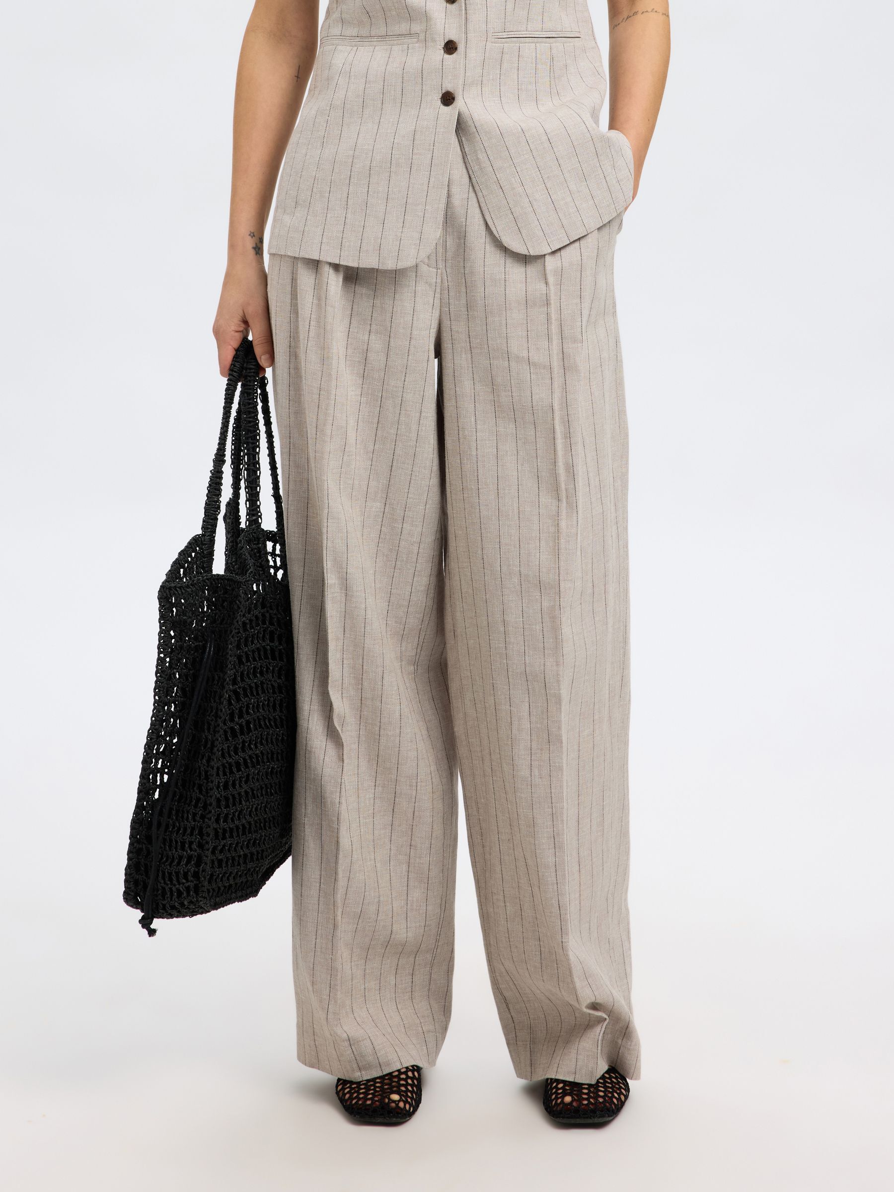 LINEN BLEND WIDE-LEG TROUSERS