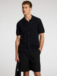 KORTE MOUWEN GEBREIDE POLO, Black, highres