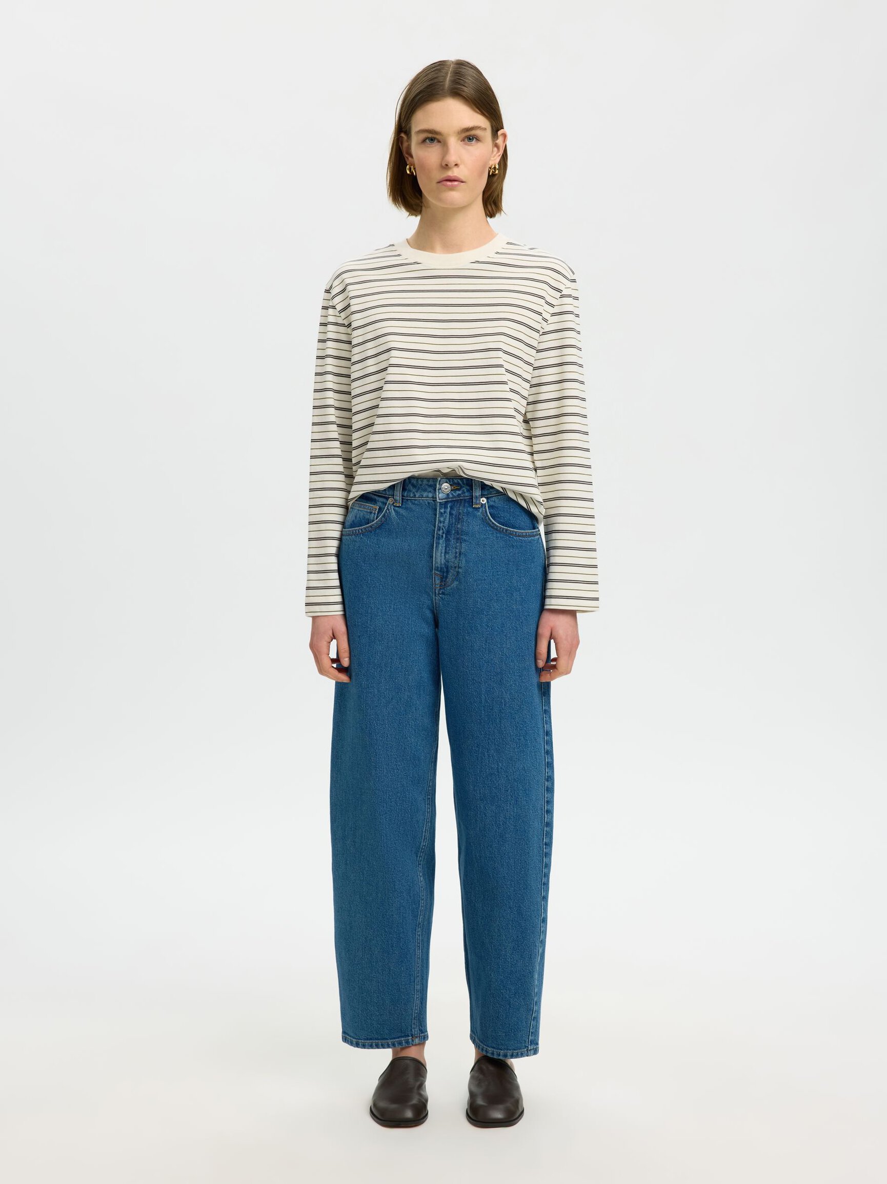 GESTREEPT T-SHIRT MET LANGE MOUWEN