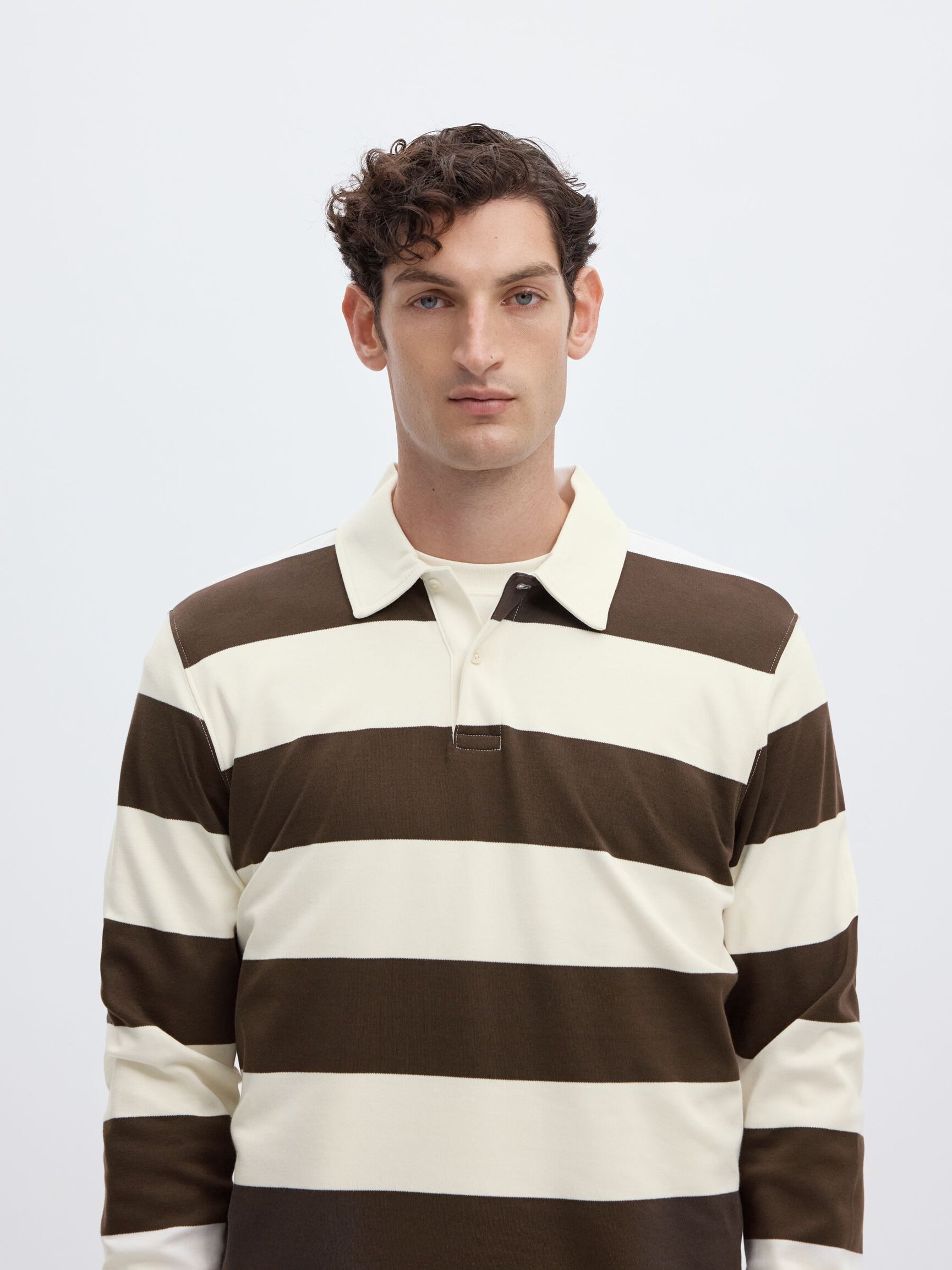 STRIPED COTTON LONG-SLEEVED POLO