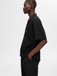 WAFELTEXTUUR OVERHEMD MET KORTE MOUWEN, Black, highres