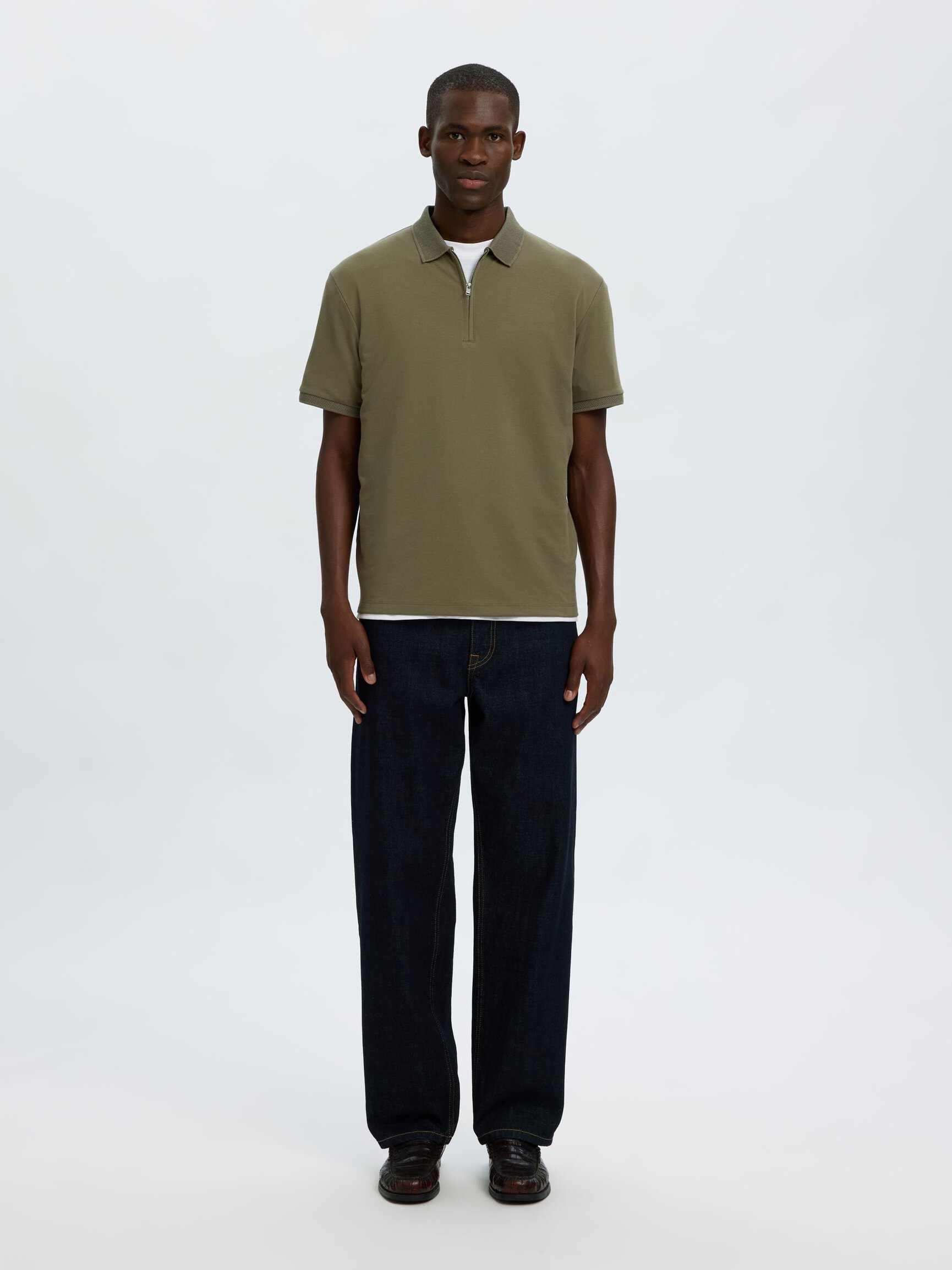 ZIPPER KNITTED POLO SHIRT