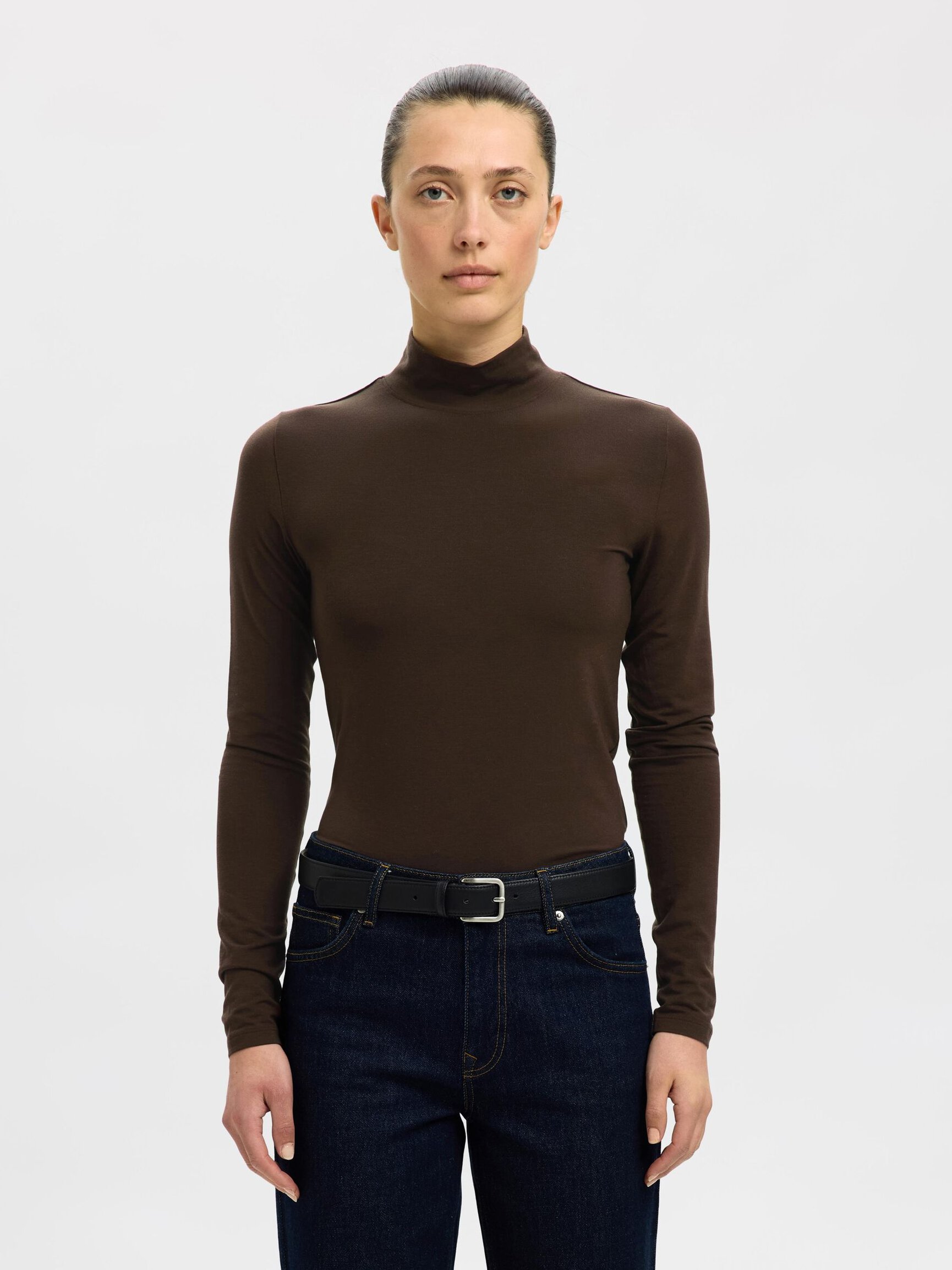 BASIC HOGE HALS TOP MET LANGE MOUWEN