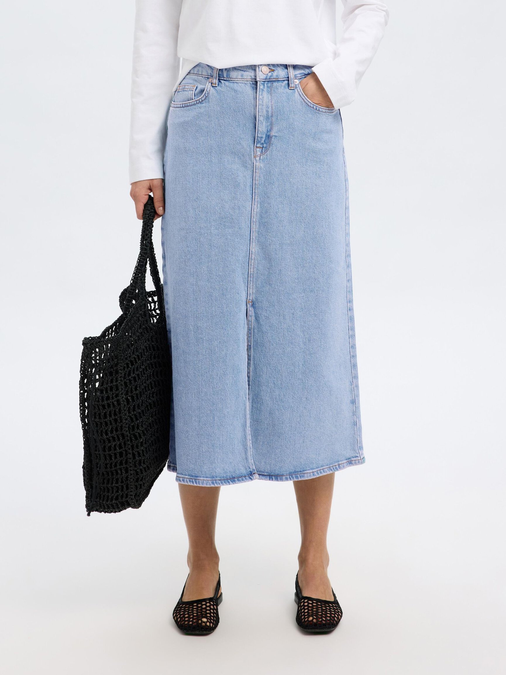 HELLBLAUER MIDI JEANSROCK