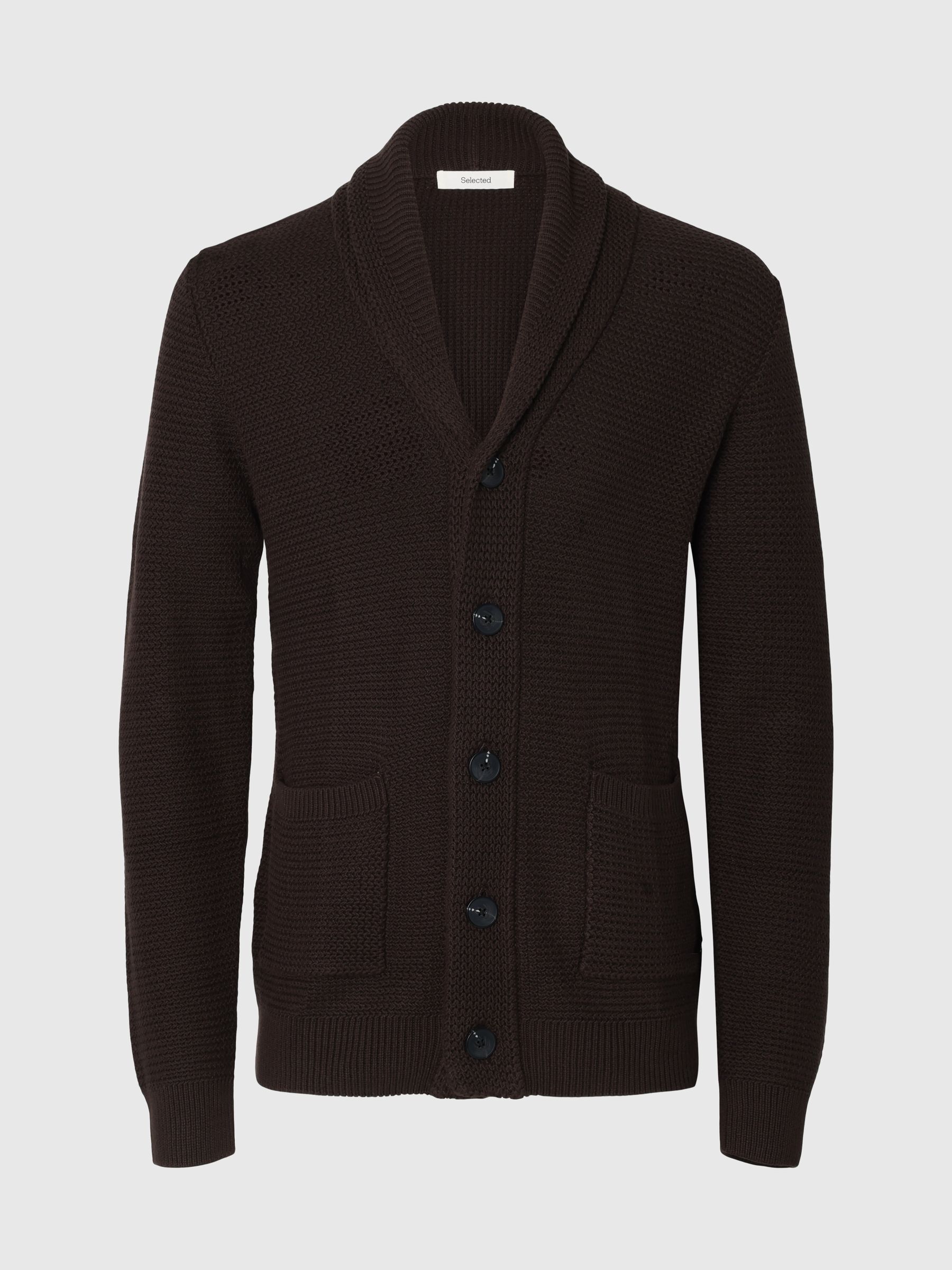 SHAWL-NECK KNITTED CARDIGAN