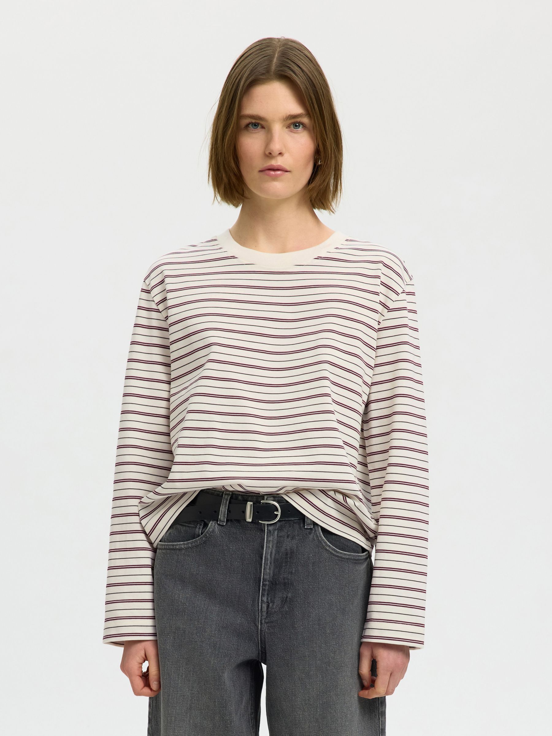 GESTREEPT T-SHIRT MET LANGE MOUWEN