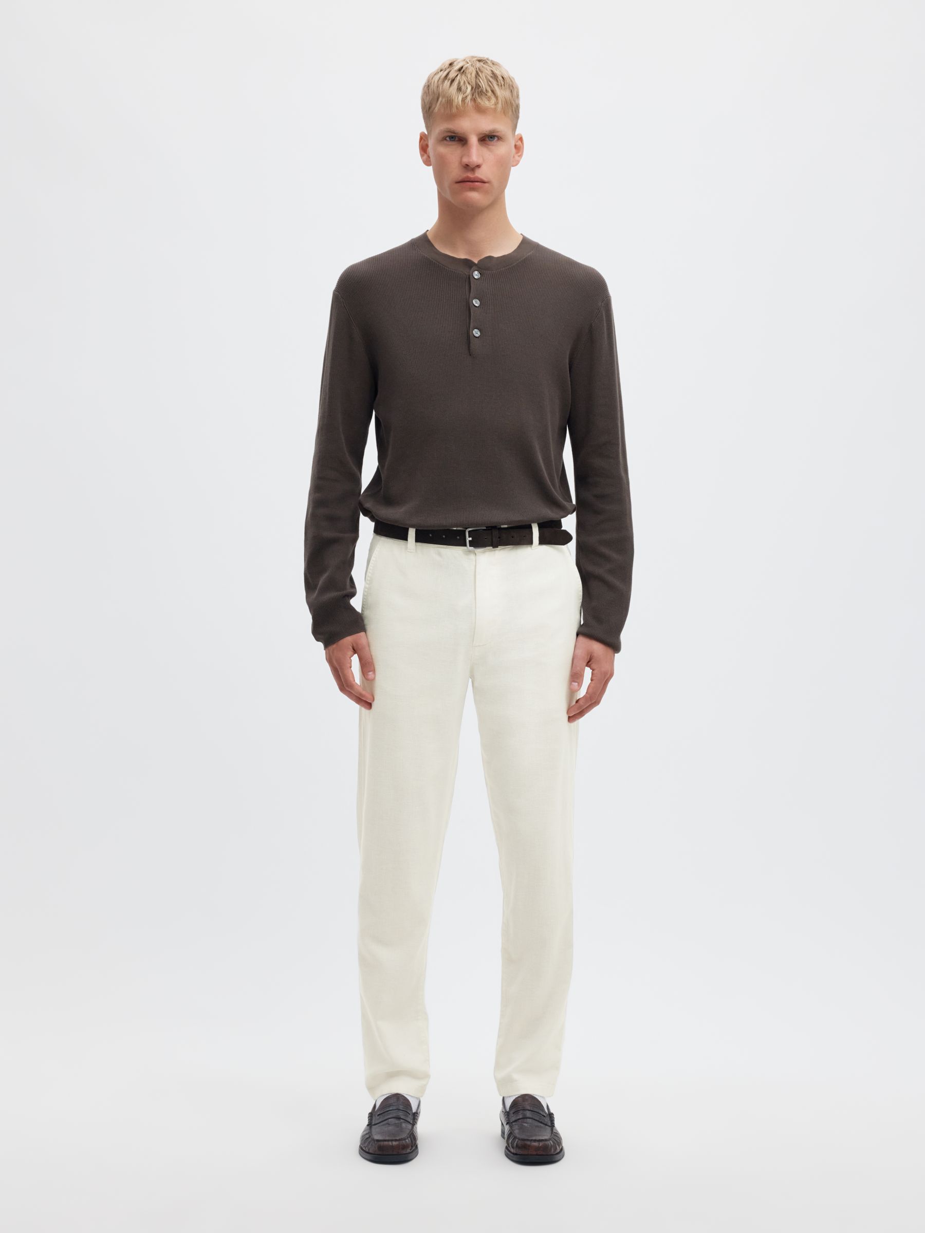 SLIM TAPERED LINEN BLEND TROUSERS
