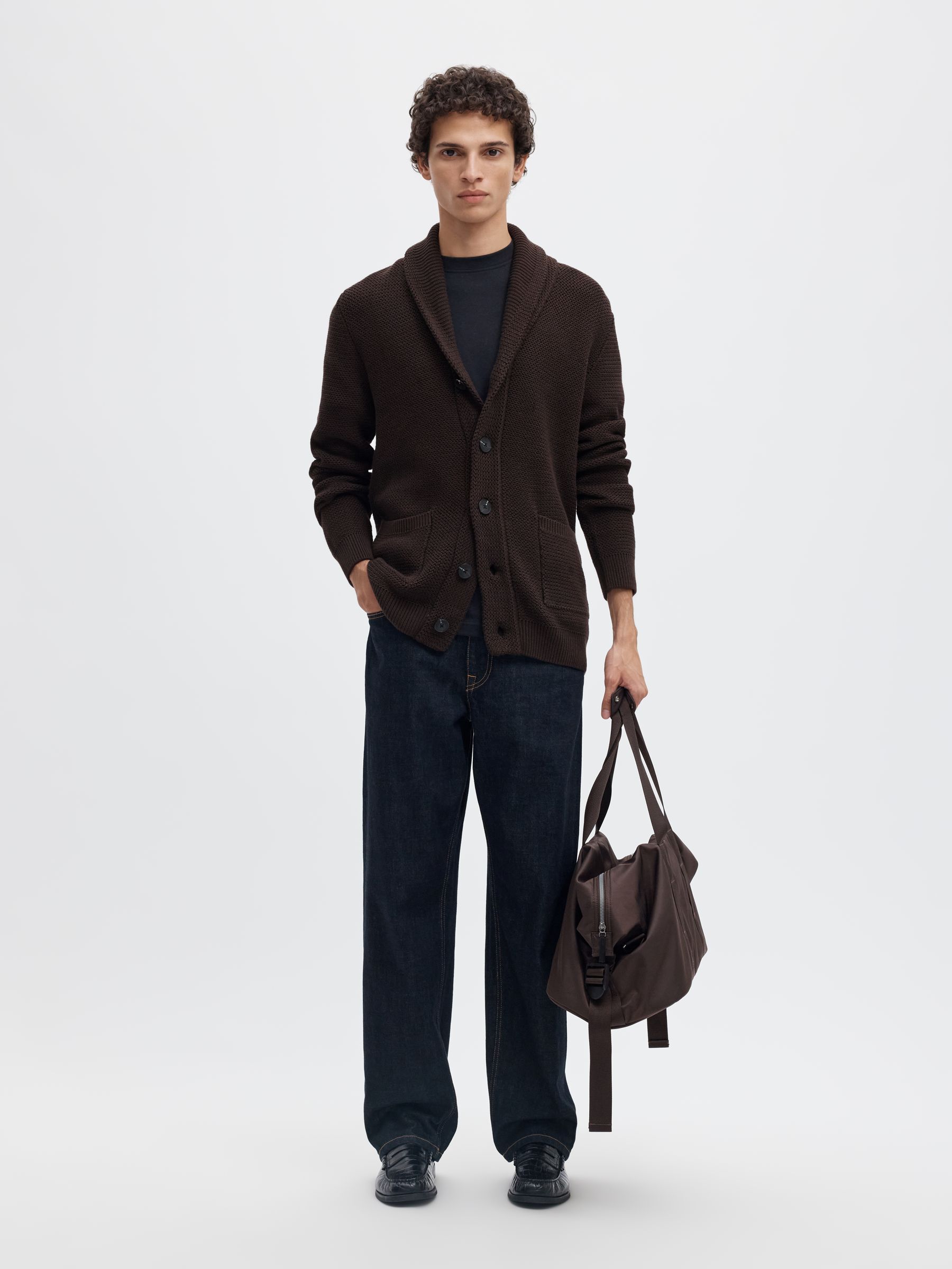 SHAWL-NECK KNITTED CARDIGAN